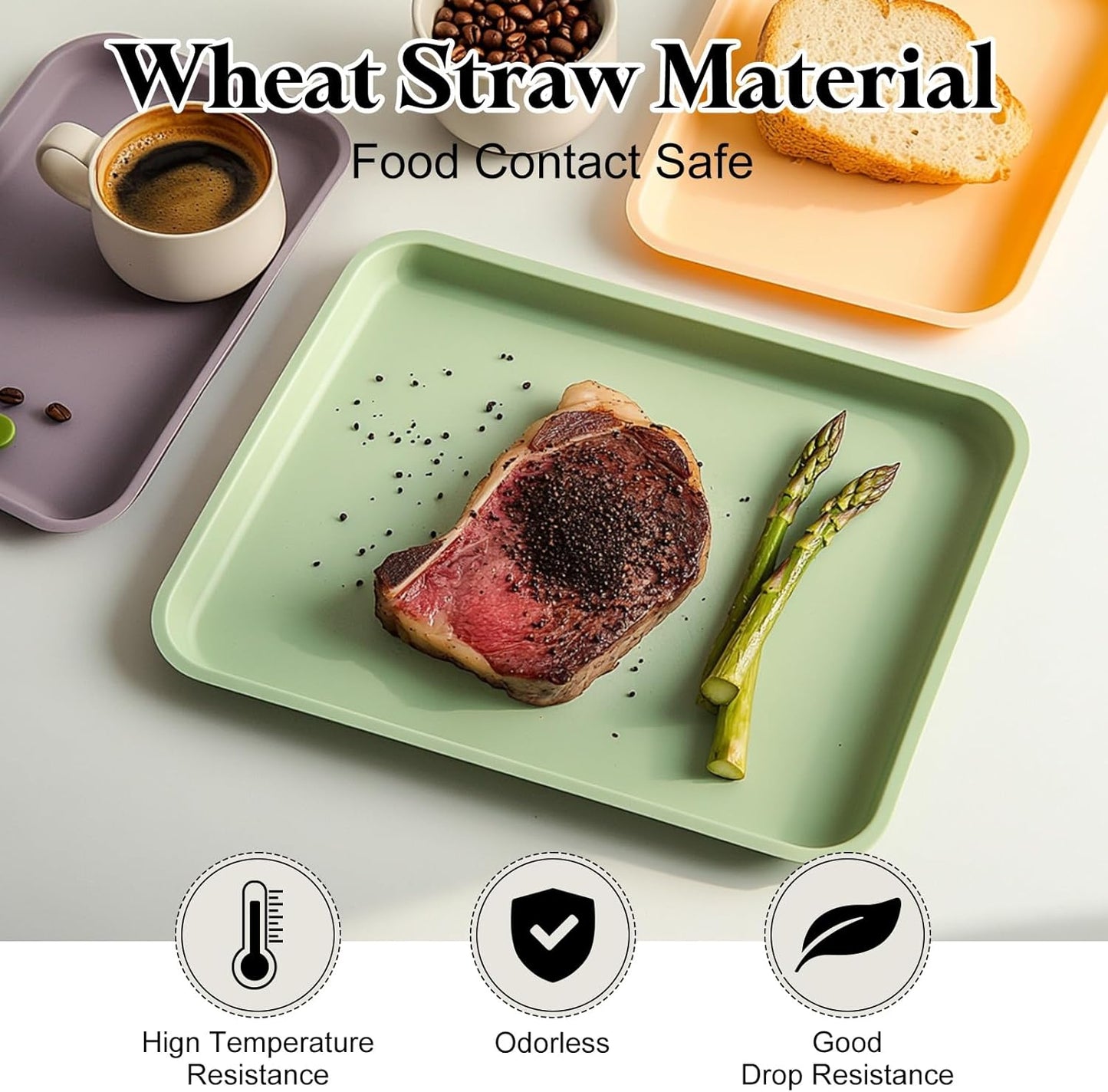 uxcell 3Pcs Plastic Serving Trays, 15 x 10.6 Inch Rectangle Food Trays Serving Cafeteria for Kitchen Restaurant Coffee Fruit Burger Lunch Dessert, Light Yellow