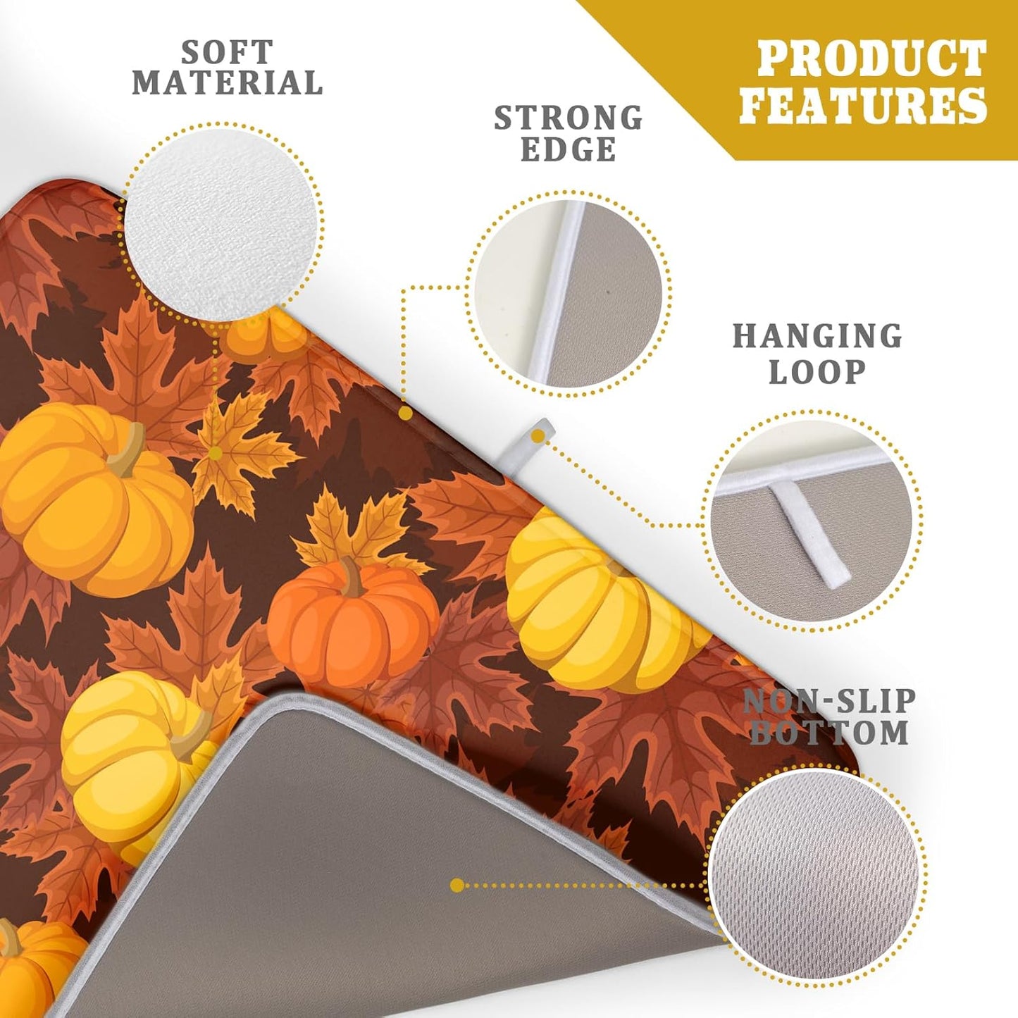 Fall Drying Mats for Kitchen Counter 18×24 Inch Autumn Pumpkin Leaves Large Microfiber Drying Mat Kitchen Accessories Dish Rack Mat Drainer Pad Washable Absorbent