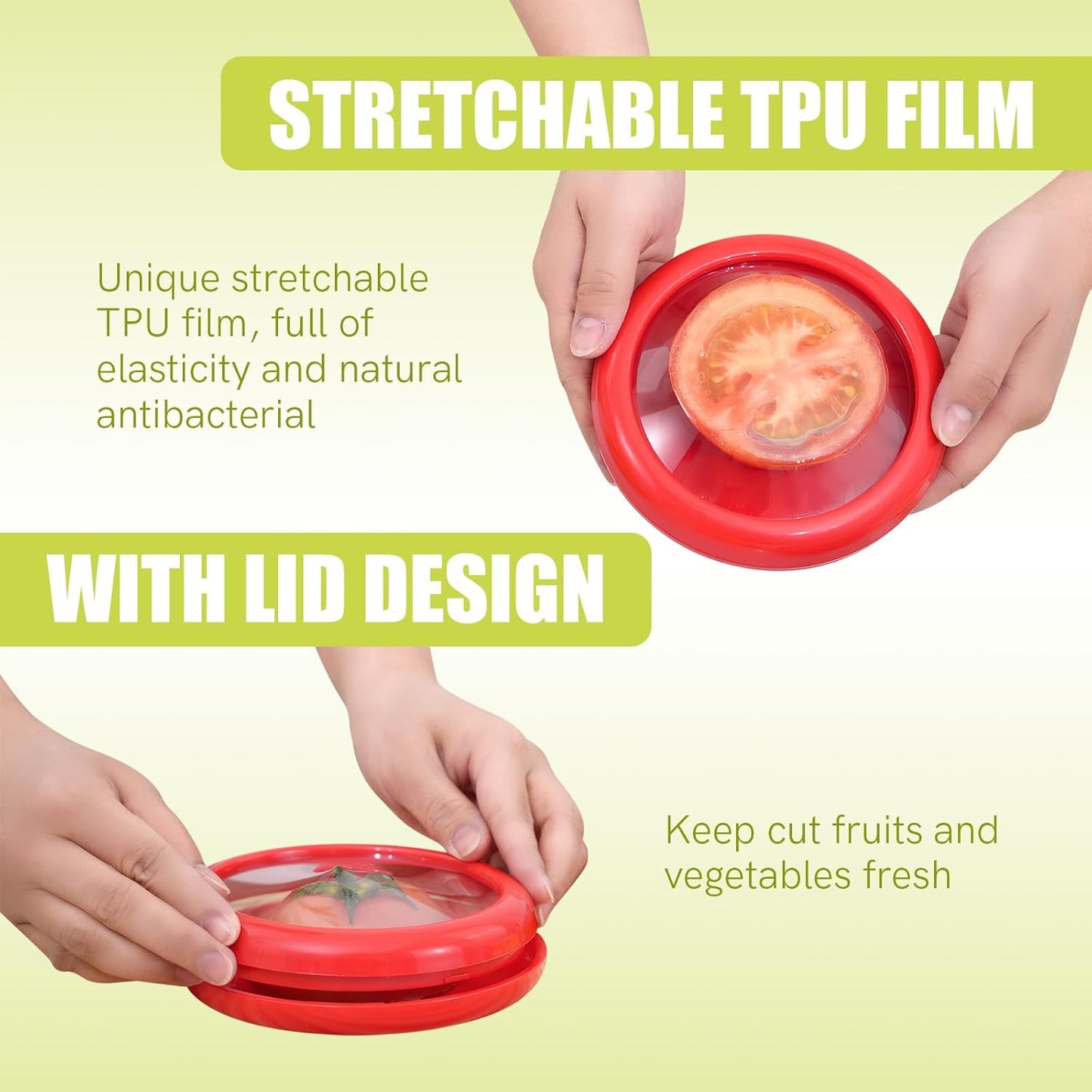 4-Piece Reusable Silicone Food Storage Containers Set (2 Avocado + 2 Tomato) - Airtight Silicone Vegetable Storage for Freshness, Kitchen Containers