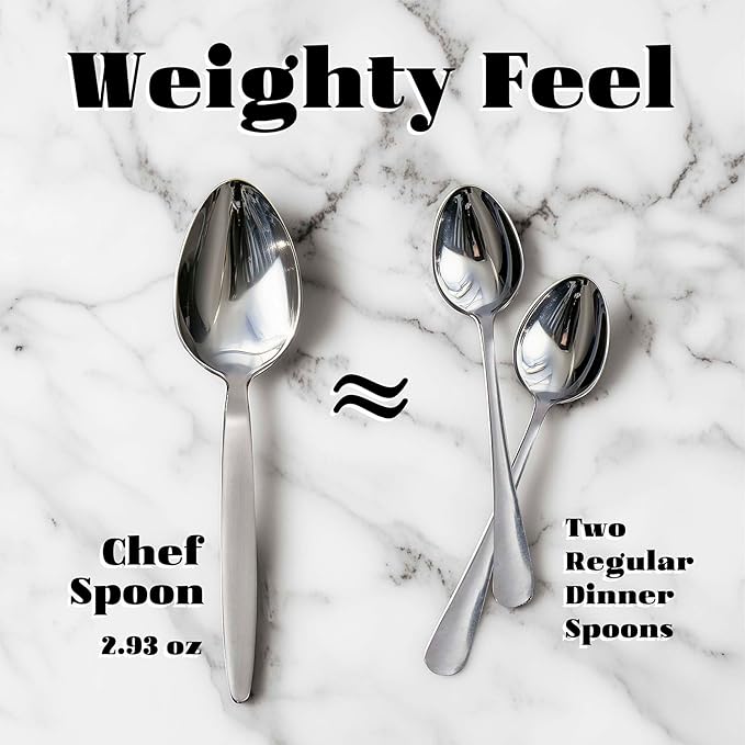 Chef Kunz Spoon | Silver Stainless Steel 2 Tbsp Basting Spoon, 9 Inch Solid Sauce Spoons, Big Serving Spoons Stainless Steel, Plating & Quenelle & Cooking