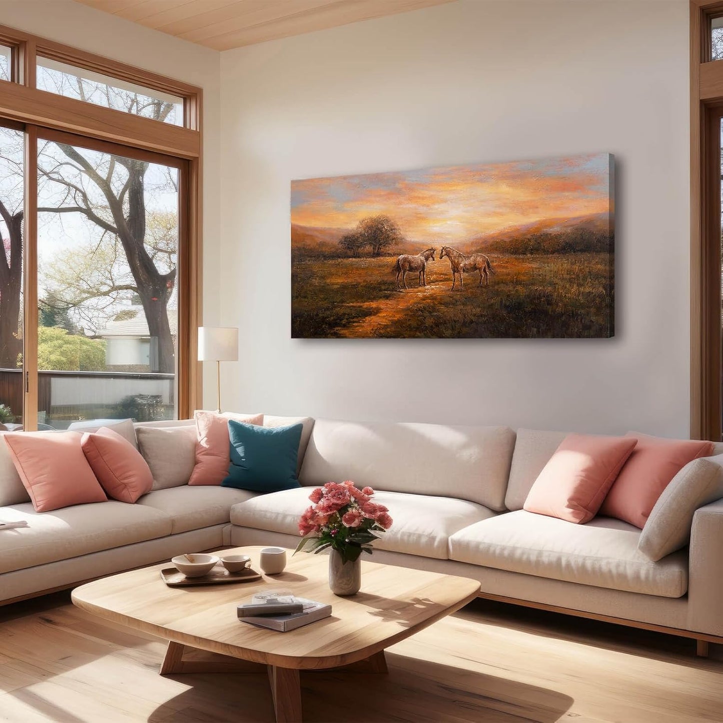 CHUDANHAO Large Wall Art Canvas Pictures Bedroom Wall Art Decor Horse Artwork Rustic Orange Decorations Nature Wall Decor for Living Room 24"x48"