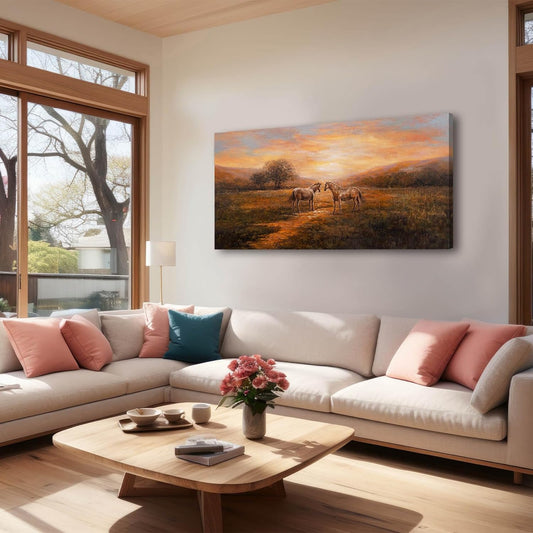 CHUDANHAO Large Wall Art Canvas Pictures Bedroom Wall Art Decor Horse Artwork Rustic Orange Decorations Nature Wall Decor for Living Room 24"x48"