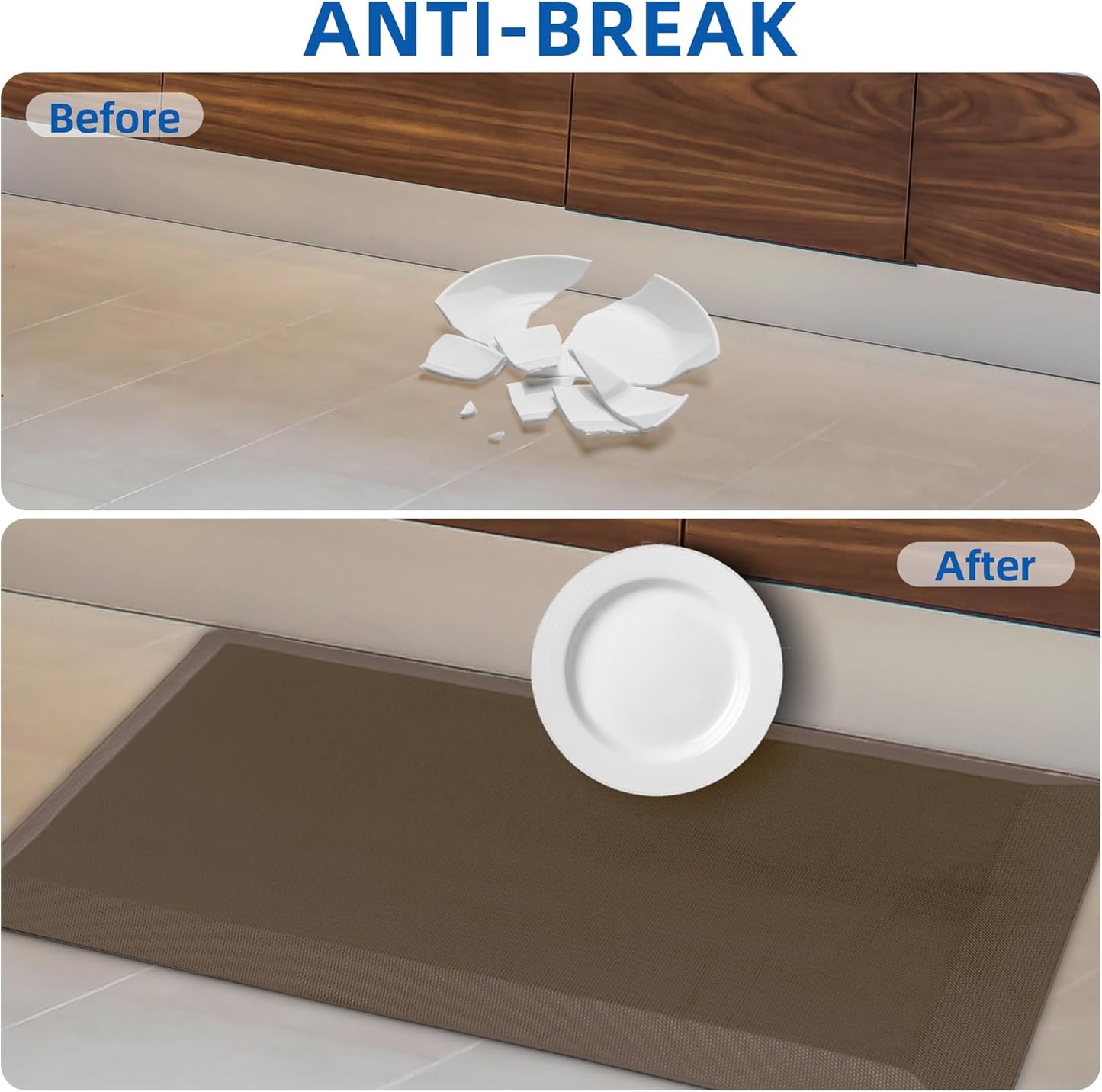 2 PCS Anti Fatigue Kitchen Mats for Floor, Brown 9/10 Extra Thick Cushioned Standing Desk Mat, Comfort Memory Foam Ergonomic Rugs and Mats Non-Slip Waterproof for Office, Kitchen, 20"x32"+20"x32"