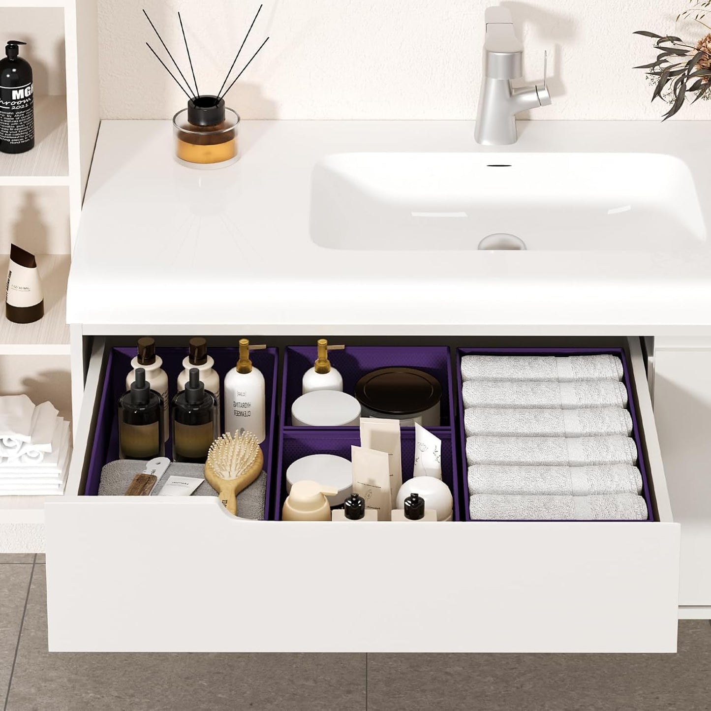 DIMJ Drawer Organizer Clothes Storage - 20 Pack Baby Dresser Organizer for Nursery, Foldable Closet Drawer Bins for Bedroom Organization, Fabric Storage Dividers for Socks, Underwears, Purple