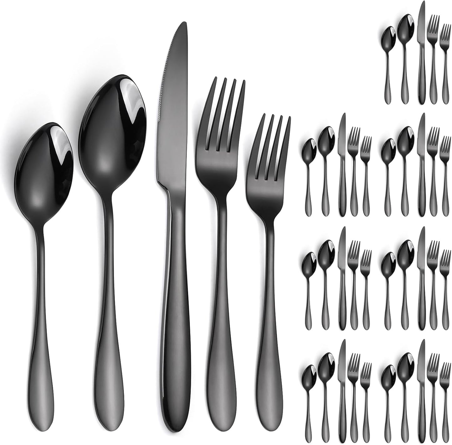 Black Silverware Set for 8 Stainless Steel Flatware include Spoon Fork Knife Heavy Cutlery 40 Pieces for Restaurant Parties and Everyday Kitchen Utensils