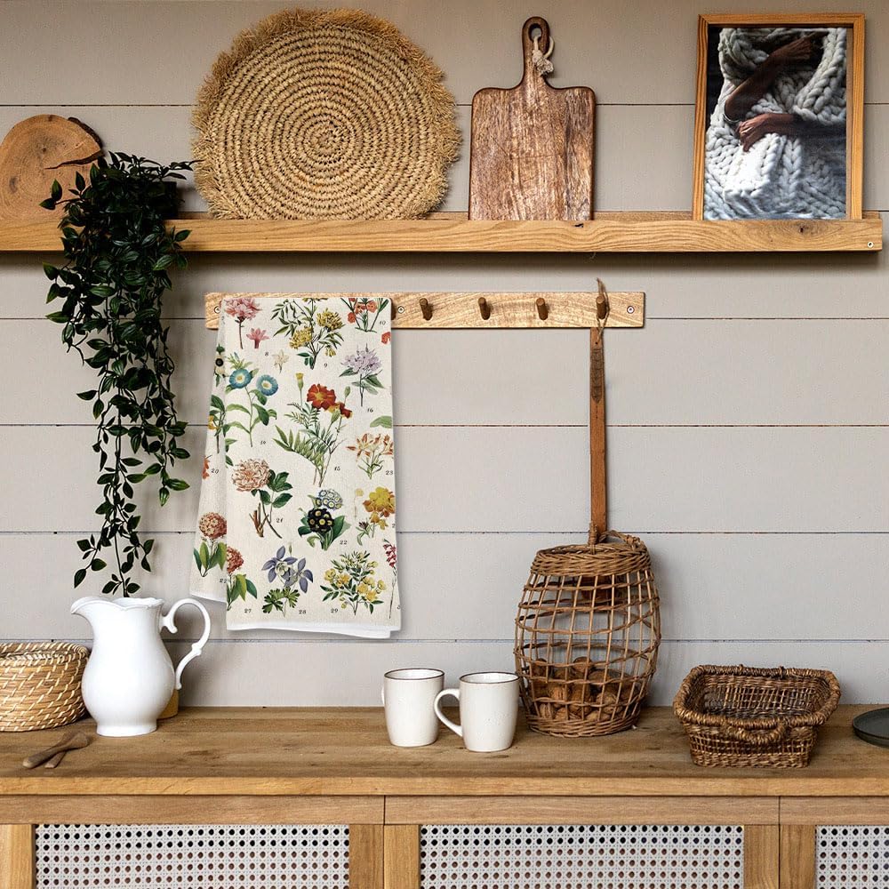 Vintage Wildflowers Botanical Kitchen Dish Towels Bathroom Towel Cottage Core Kitchen Towel Floral Illustrative Reference Flower Hand Towels 16 x 24 Inch