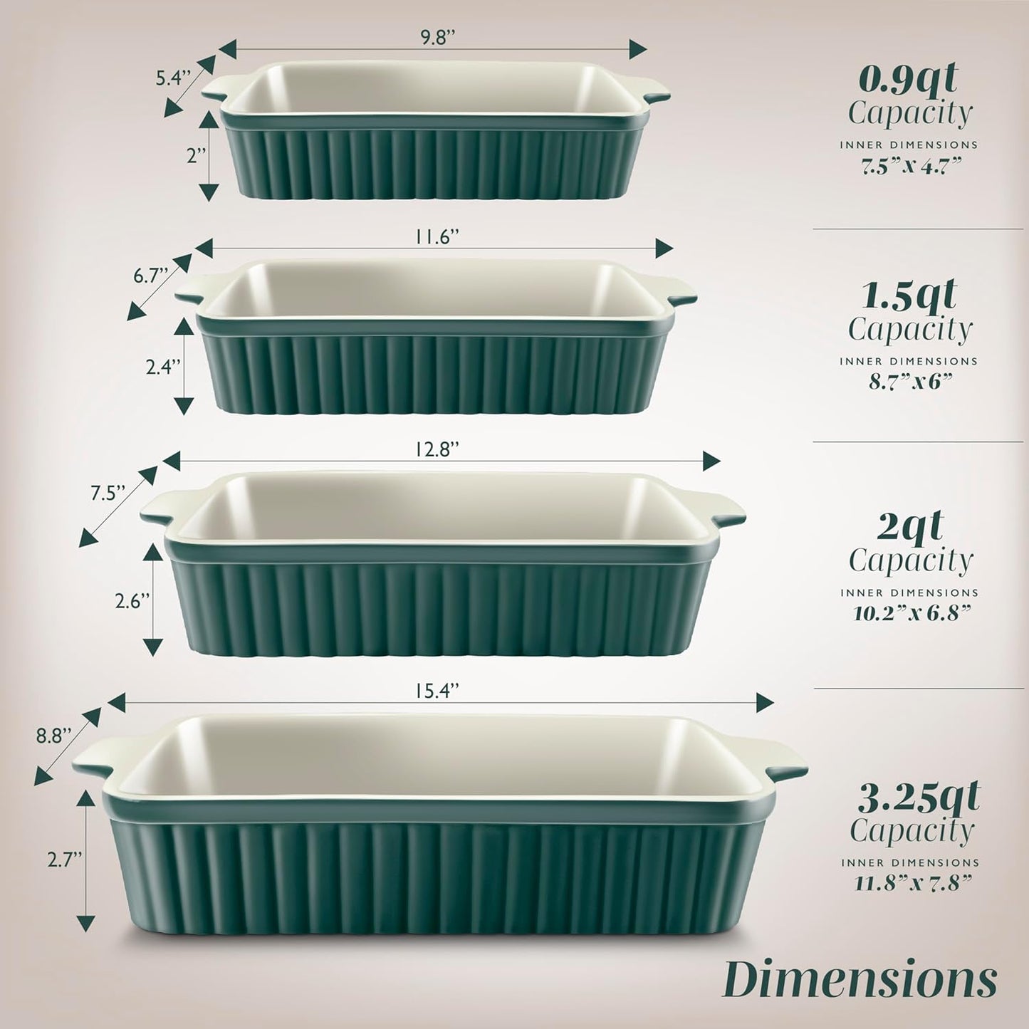 COOK WITH COLOR Casserole Dishes for Oven, Porcelain Baking Dishes, Ceramic Bakeware Sets of 4, Rectangular Pans Handles for Baking Cake Kitchen