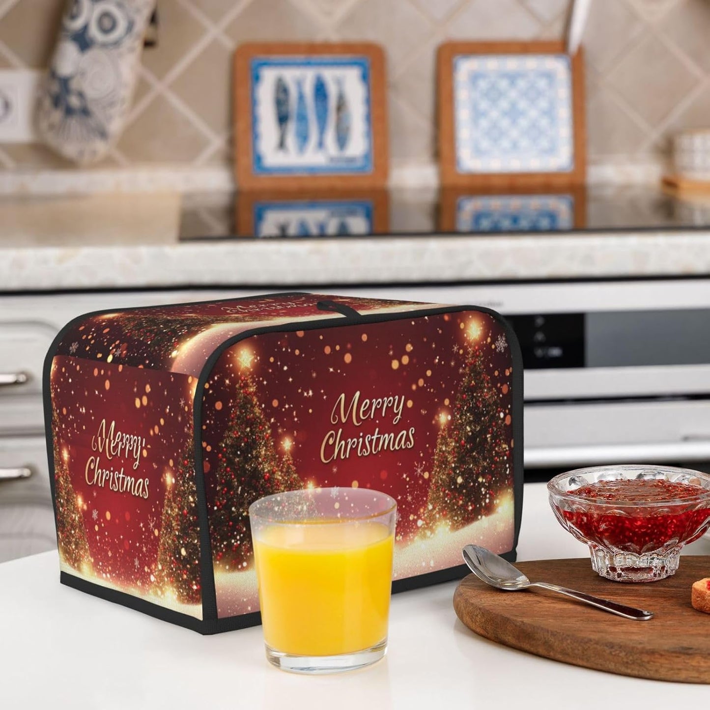Toaster Cover 2 Slice Red Christmas Tree Snow Winter Kitchen Small Appliance Covers with Pockets Dust and Fingerprint Protection
