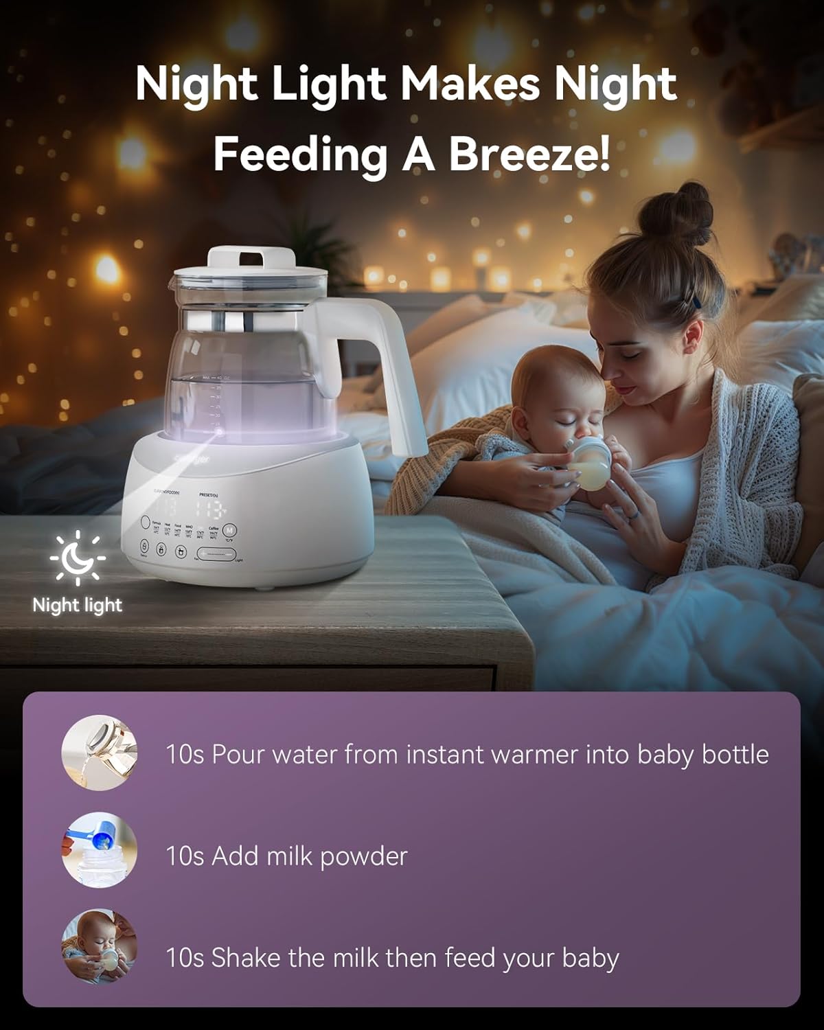 Bottle Warmer comfyer, Baby Bottle Warmer with Night Light and Faster Cooling Fan, Instantly Water Warmer, Tea Kettle Electric with 6 Temperature Control Presets, Feed Baby More Easier and Healthier