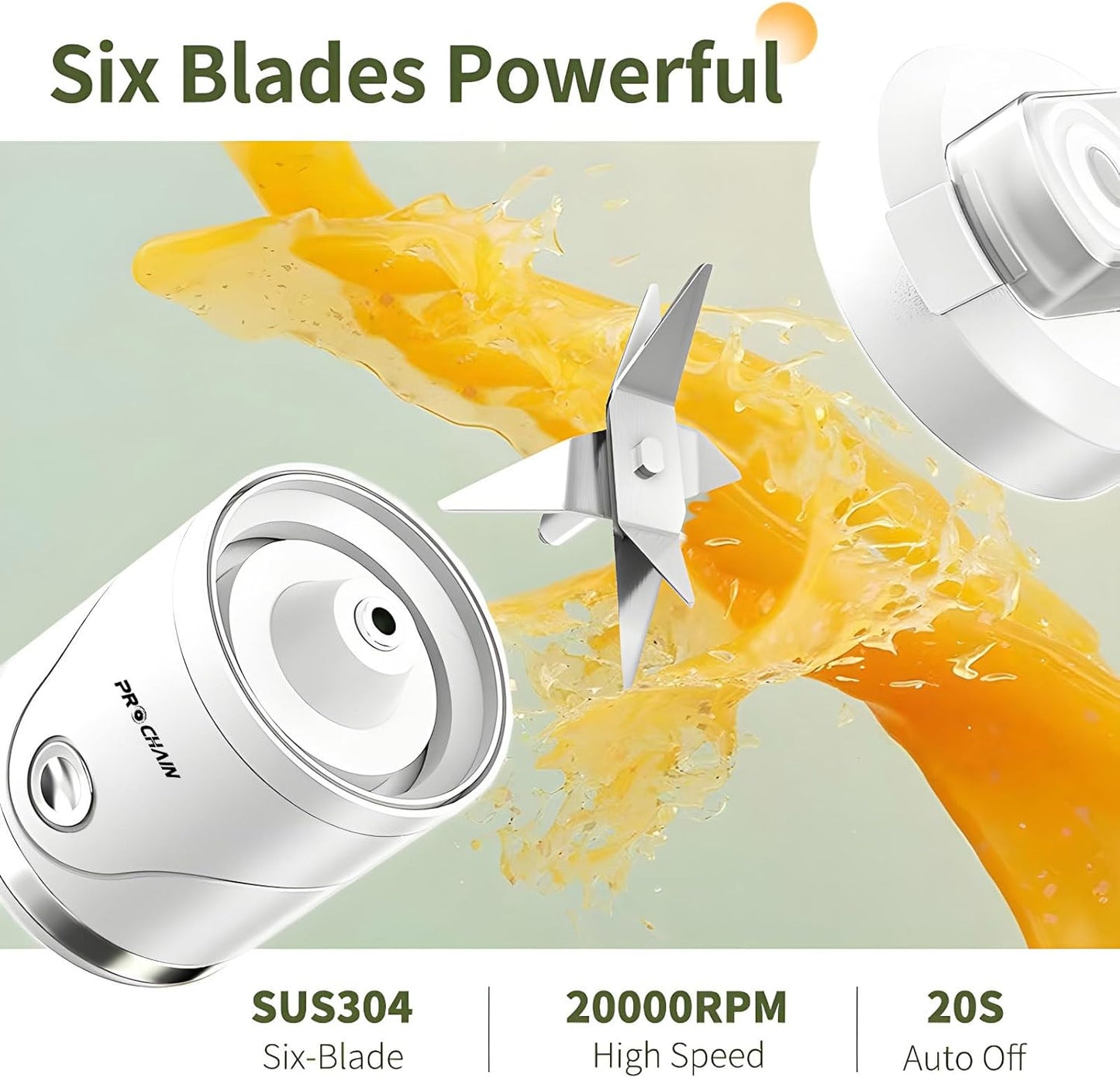 PROCHAIN Portable Blender, 22oz Cordless Personal Blenders, Electric USB Rechargeable Juicer, Smoothies, Ice Crush, Travel, Protein Shakes Cup, BPA-Free, Dishwasher Safe