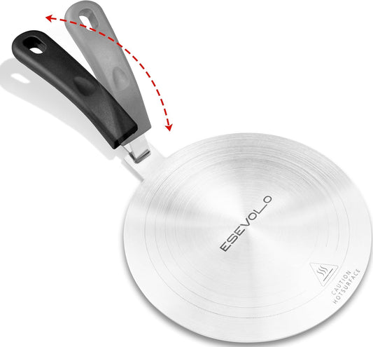 7.9 inch Heat Diffuser for Gas Stove, Stainless Steel Induction Adapter Plate, Converter Disk for Induction Cooking Plate with Detachable Handle, Black