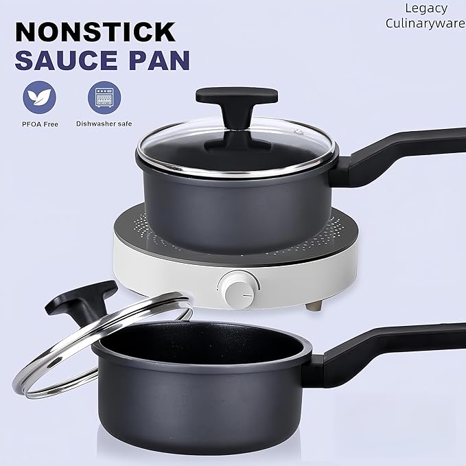 Nonstick Sauce Pan with Lid,1.5QT small pot, PFOA Free,Kitchen Pots Induction Pot,Black