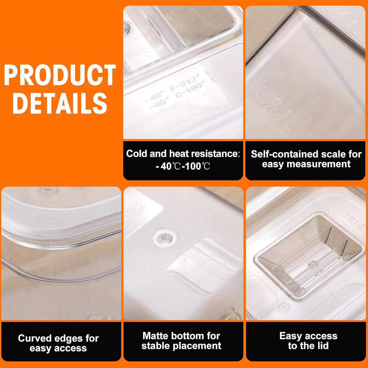 Sieral 10 Pcs 1/6 Size Food Containers with Lids - Clear Stackable Meal Prep Bins for Fridge Organization,Kitchen Storage,Bento,Baby Food,Microwave Safe (4 Inch,1.5 Quart)