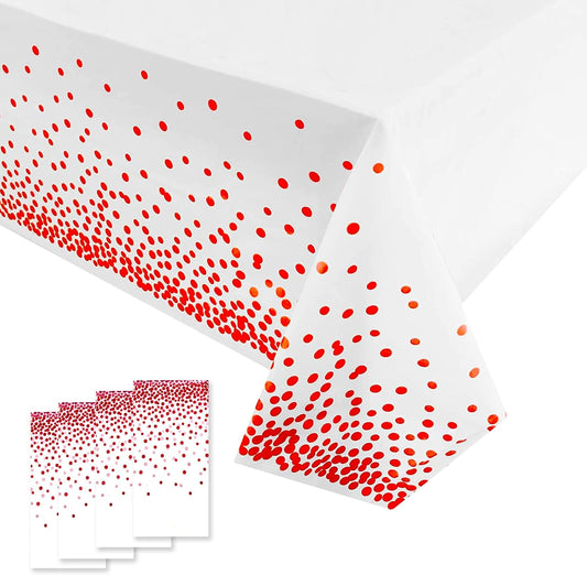 White Plastic Table Cloth 4 Pack Disposable Plastic Table Cloth Party Table Cover Red Dot Party Table Clothes for Baby Shower Gender Reveal Birthday Party Decorations 54" X 108" (White 4 Pack)