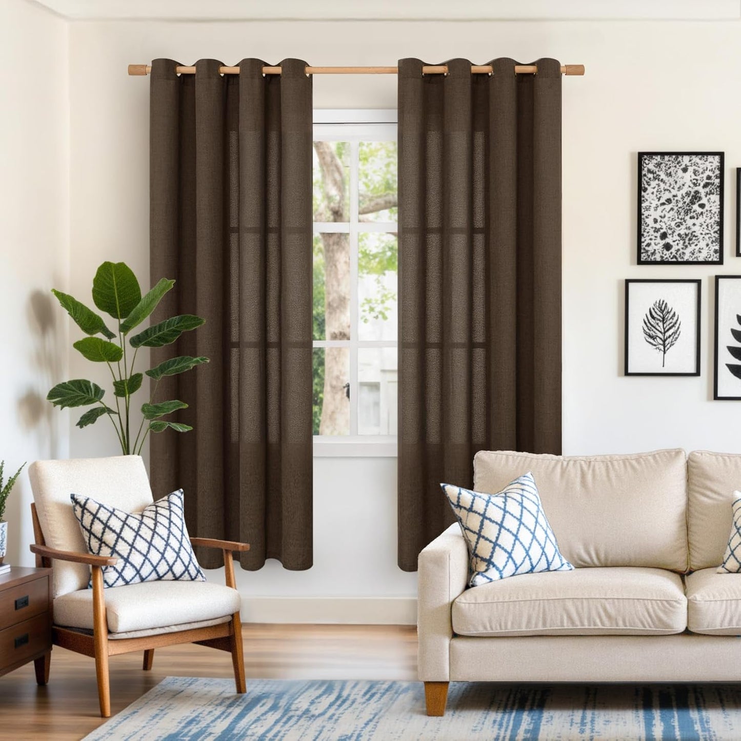 YoungsTex Brown Linen Curtains 72 Inch Length for Living Room, Light Filtering Bronze Grommet Textured Window Drapes Privacy for Bedroom Farmhouse Decorative, 52 x 72 Inch, 2 Panels