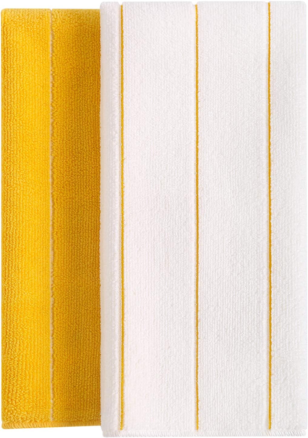 Microfiber Kitchen Towels - Super Absorbent, Soft and Solid Color Dish Towels, 8 Pack (Stripe Designed Yellow and White Colors), 26 x 18 Inch (Yellow)