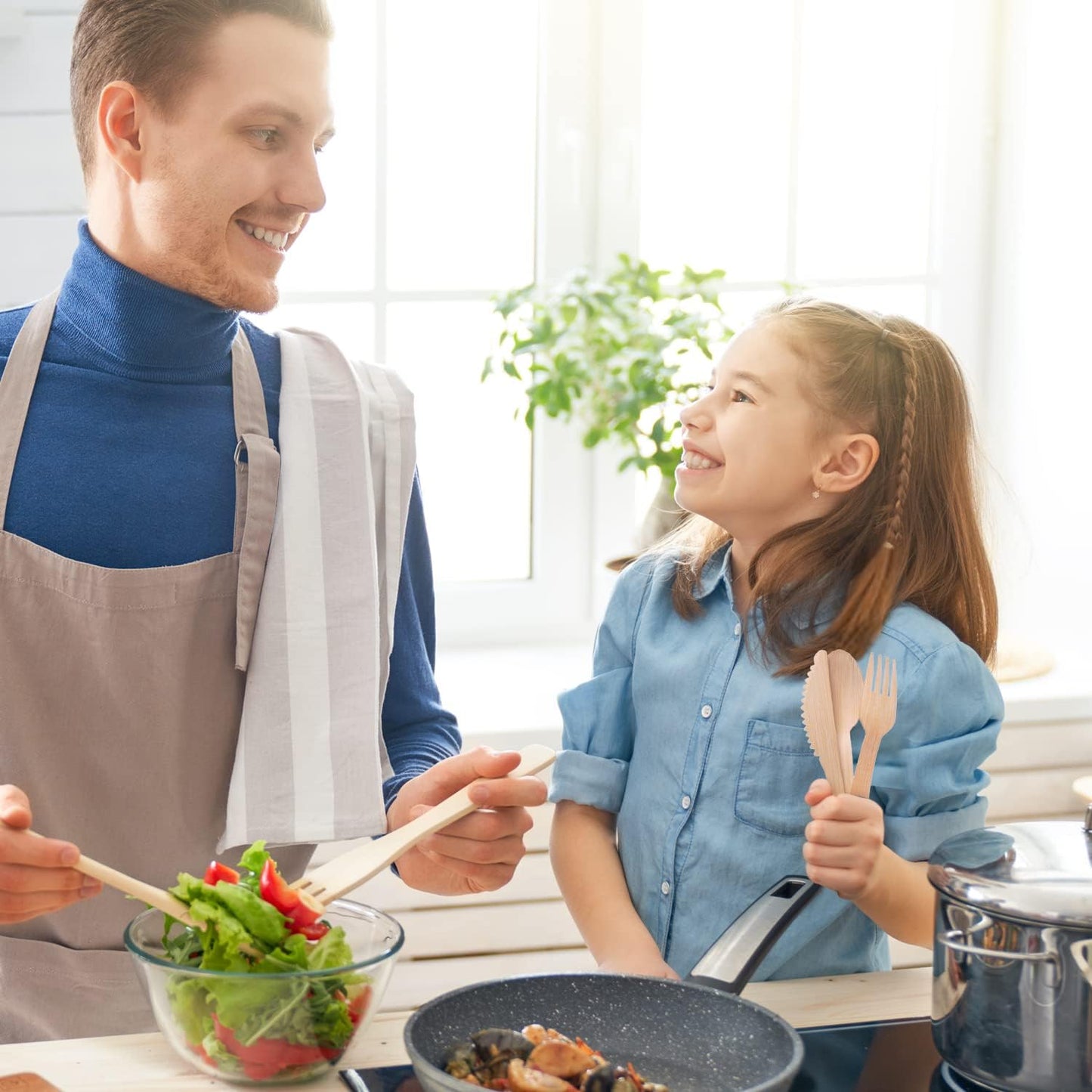 Bamboo Utensils -300 PK (100 Forks 100 Spoons 100 Knives) 6.7" Bamboo Compostable Forks Spoons Knives Disposable Bamboo Cutlery Set Biodegradable Eco Friendly Flatware Renewable Utensil