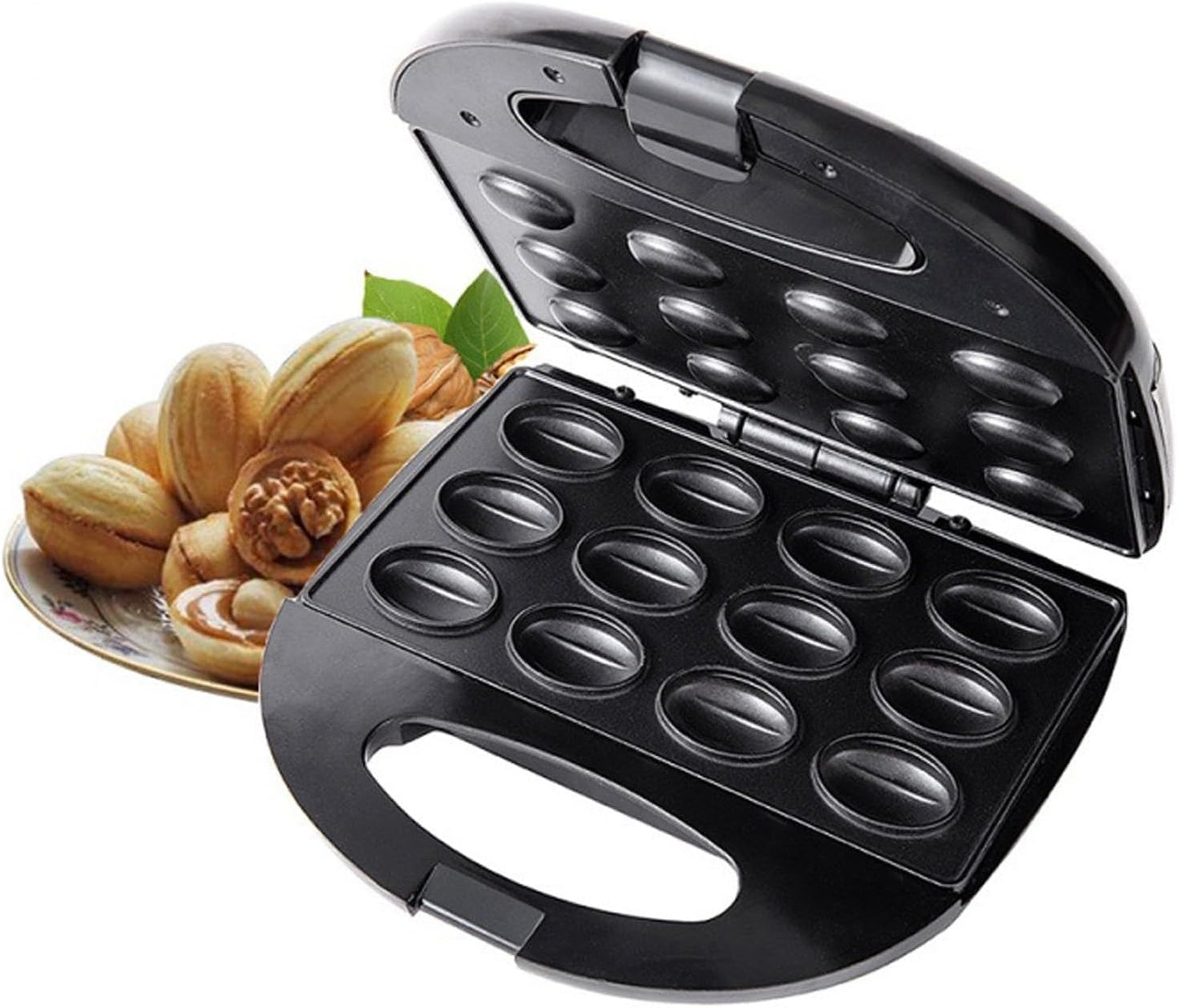Walnut Cookie Maker, 750W 12pcs Non Stick Cookies Pastry Electric Walnut Cake Maker, Mini Nut Waffle Bread Machine Iron Toaster Baking Breakfast Pan Oven for Cooking