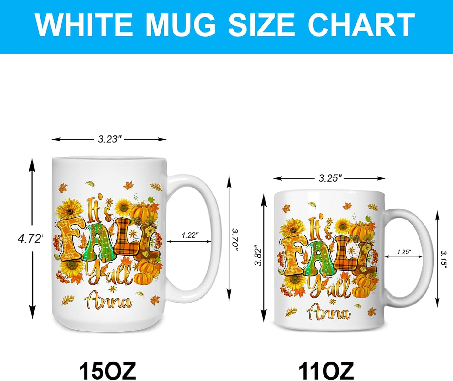 Hyturtle Personalized Fall Autumn Mug Gifts - It's Fall Y'all - Custom Name Coffee Cup Ceramic Mug 11oz 15oz - Autumn Gifts - Fall Thanksgiving Decor Gift - Birthday Christmas