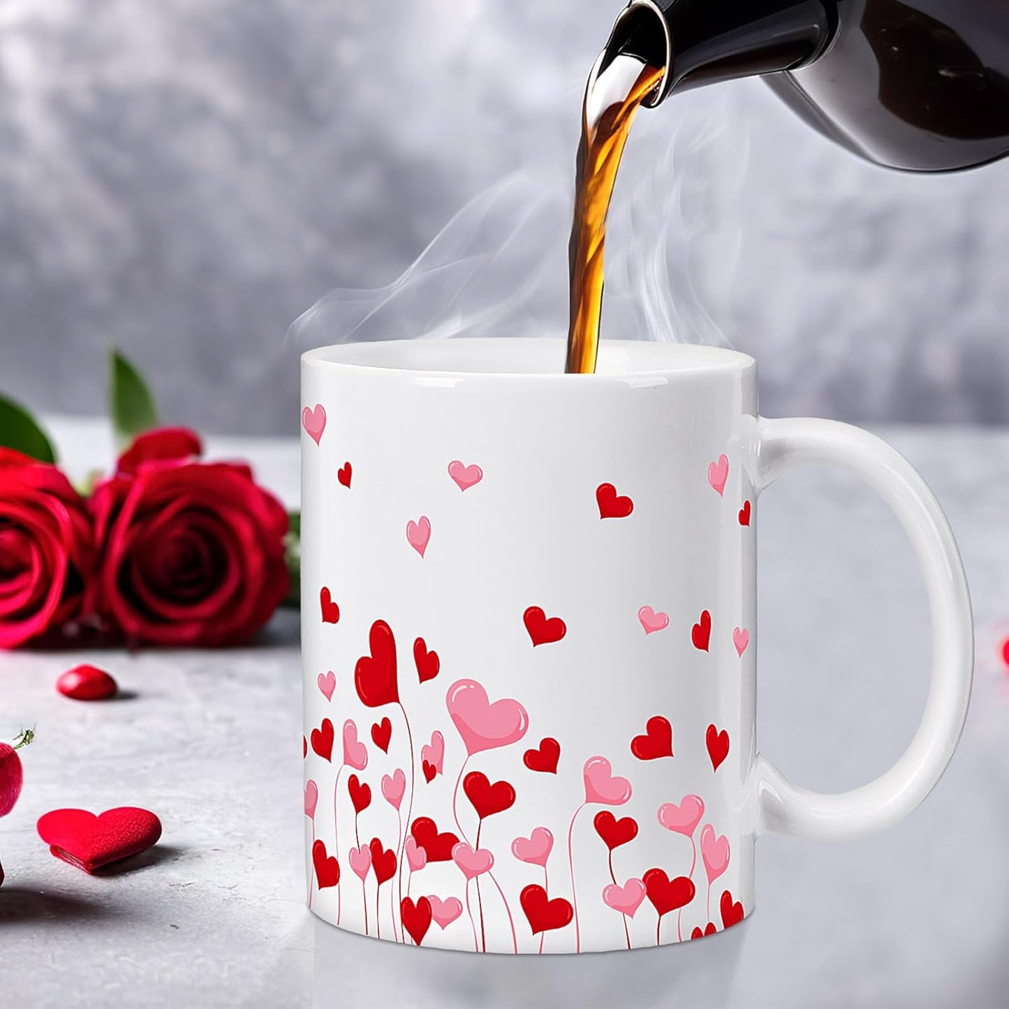 NOVWANG Valentines Day Coffee Mug, 12 OZ Love Heart Mug with Keychain Cute Valentines Day Gifts for Girlfriend Wife Boyfriend Husband Colorful Heart Saying Mugs for Anniversary Wedding