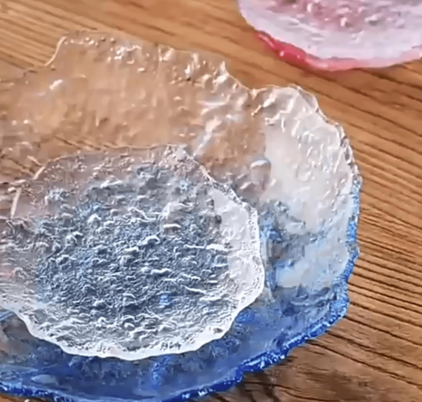 Colorful Glass Dessert Plates, Crystal Clear Snack Fruit Candy Cake Plate, Irregularity Shape Plates for Appetizer, Ice Cream, Salad, Small Serving Dishes (clear, 5.7inch 2pcs)