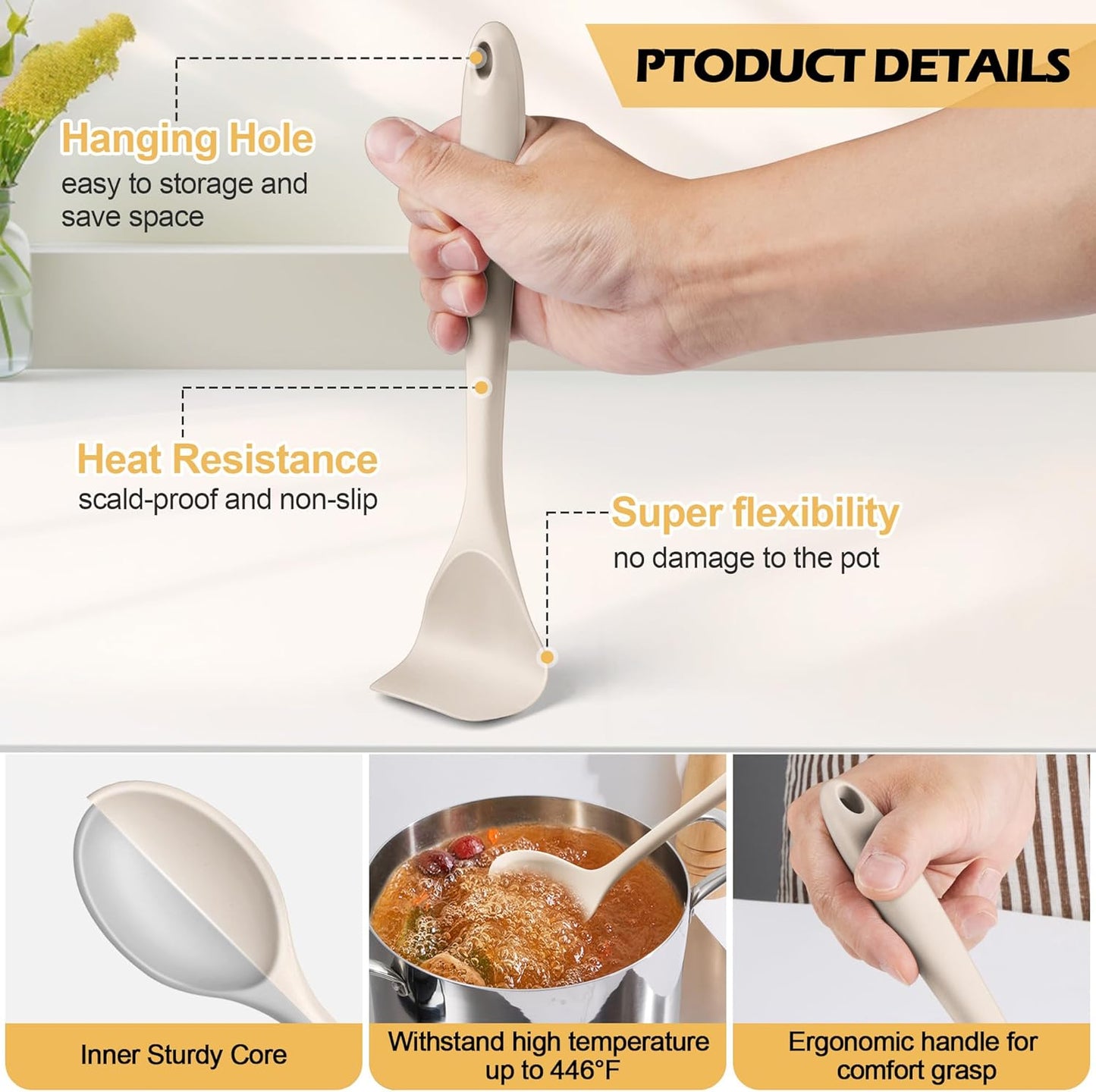 15-Piece Kitchen Cooking Utensils Set with Holder, Homikit Heat Resistant Food Grade Silicone Kitchen Utensils include Slotted Spatula Ladle Turner for Nonstick Cookware, Dishwasher Safe- Khaki