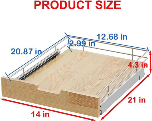 Pull Out Cabinet Organizer,Heavy-Duty Slide Out Shelf, Wood And Wire Basket, Pull Out Drawer for for Kitchen Under Sink Space, Pantry, Bathroom (14 * 21 WM)