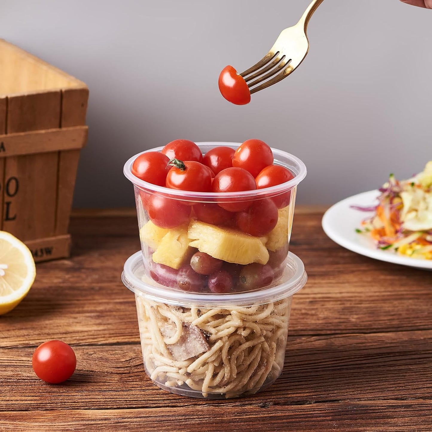 [150 Set - 16 oz. Plastic Deli Disposable Food Storage Containers With Airtight Lids