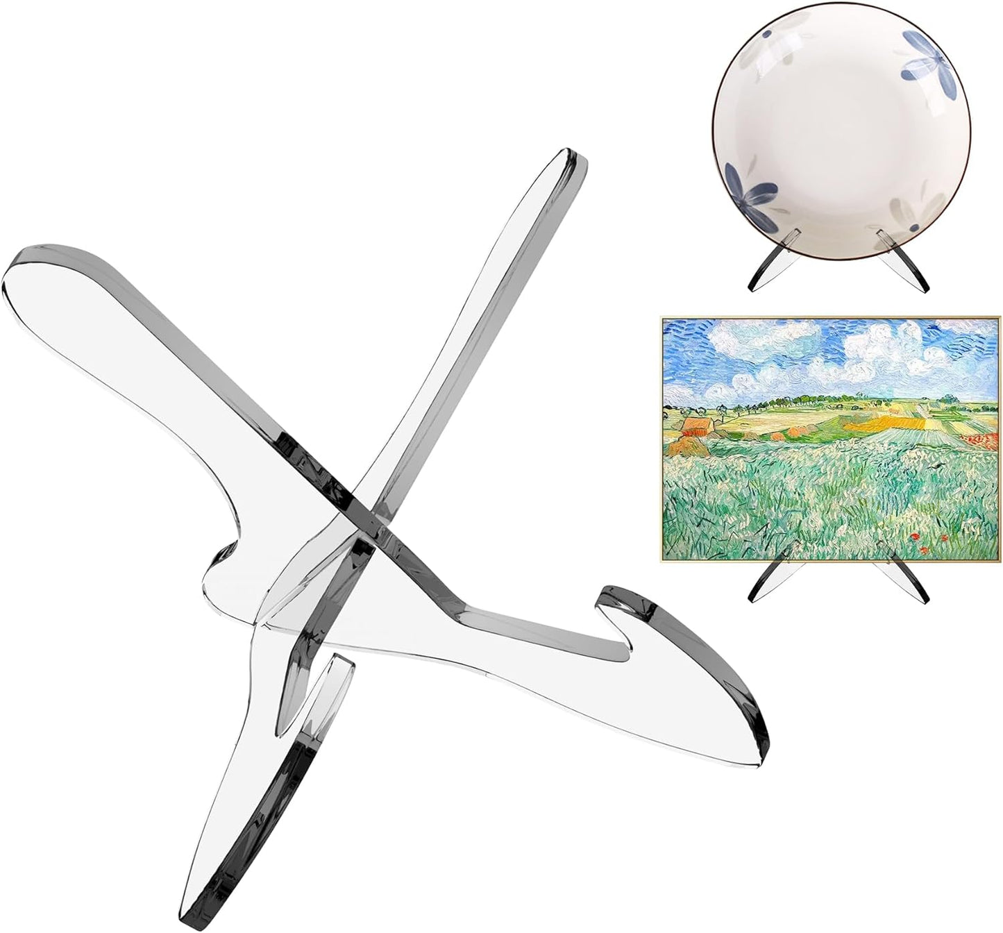 Boloyo "X Shape Acrylic Plate Display Stand, 6.5 Inch 2PC Clear Acrylic Bowl Plate Platter Dish China Porcelain Display Holder Easel Base for Home Kitchen School Art Display