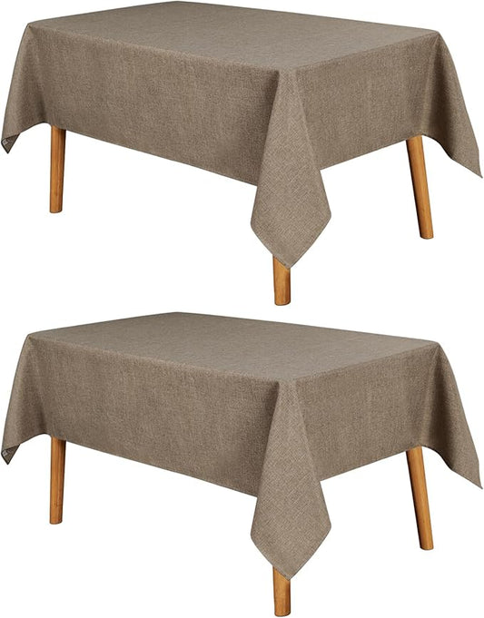 JIUZHEN 2 Pack Faux Linen Farmhouse Tablecloth Rectangular, Wrinkle Stain Resistant Table Cloth Rectangle Table Cover for Kitchen Dining, Khaki, 54 x 80 Inch