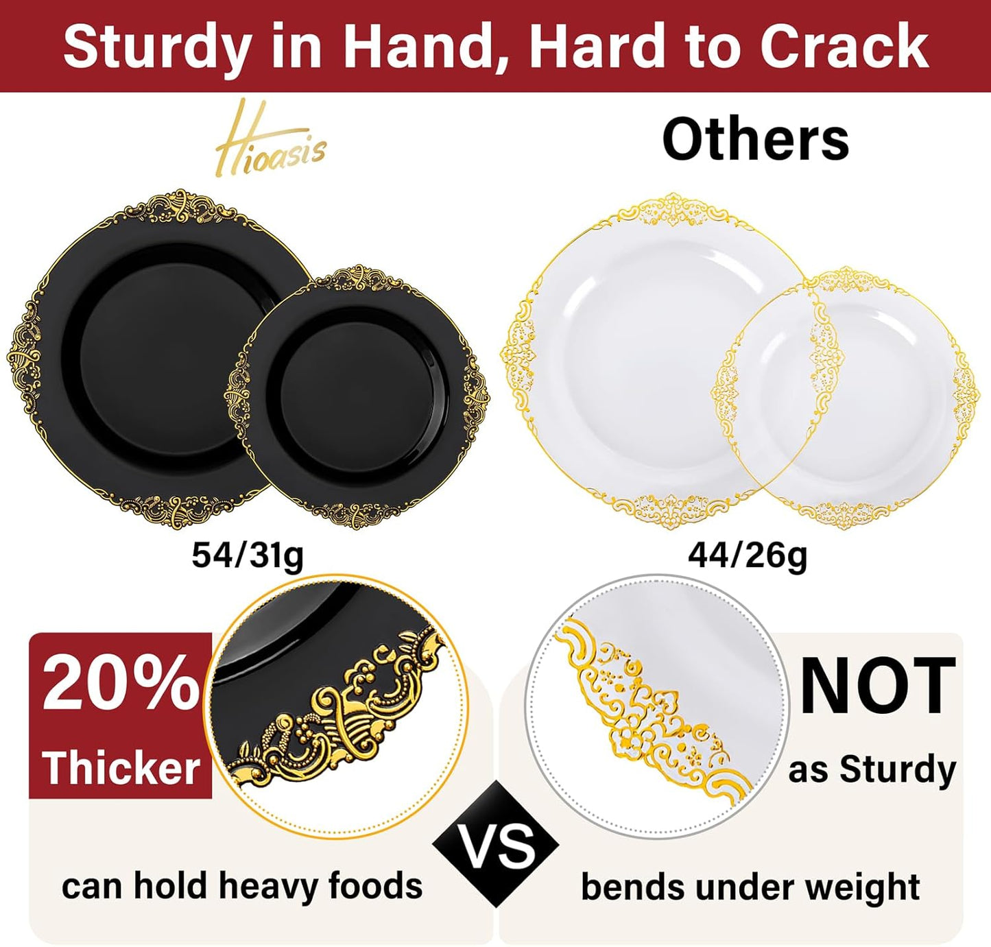 Hioasis 210pcs Black and Gold Plastic Plates - Disposable Dinnerware Set Suitable for 30 Guests Include 10.25" Dinner & 7.5" Dessert Plates, Pre Rolled Silverware Set, Cups for Party & Halloween