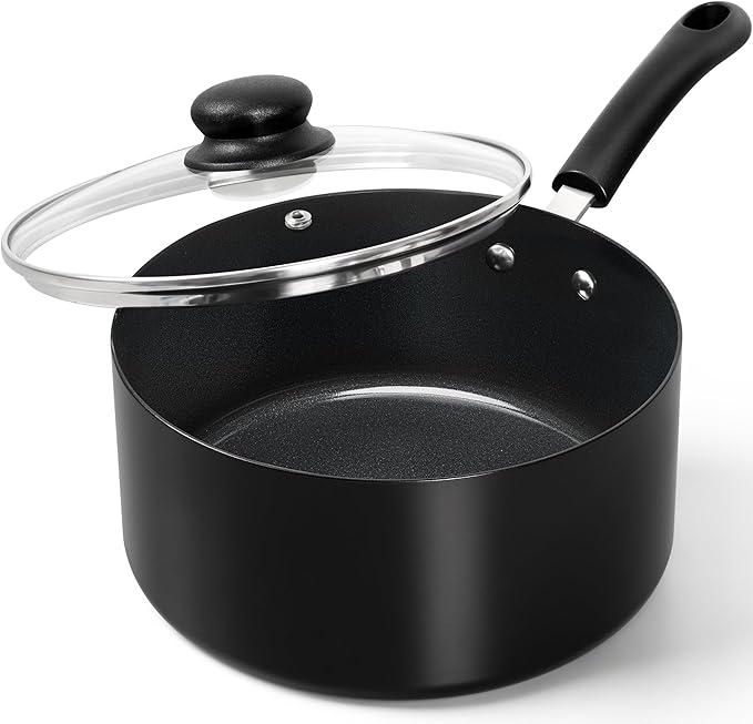 MICHELANGELO Nonstick 3 Quart Saucepan with Lid, Ceramic Small Sacuce pan, Easy to Clean, Non-Toxic Saucepan, 3QT, Black