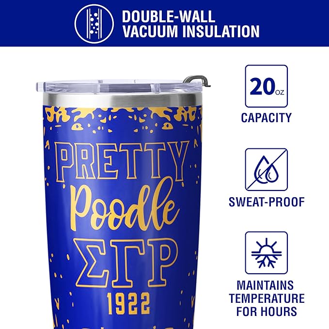 – Sigma Gamma Rho Sorority Paraphernalia – Official Vendor – 20 oz Stainless Steel Insulated Sublimation Tumbler – Poodle