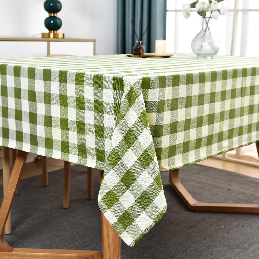 Gingham Tablecloth Rectangle Table Cloth Heavy Duty Cotton Checkered Table Cover for Spring Picnic Kitchen Dining(C-Sage Green, 52x120 inch)
