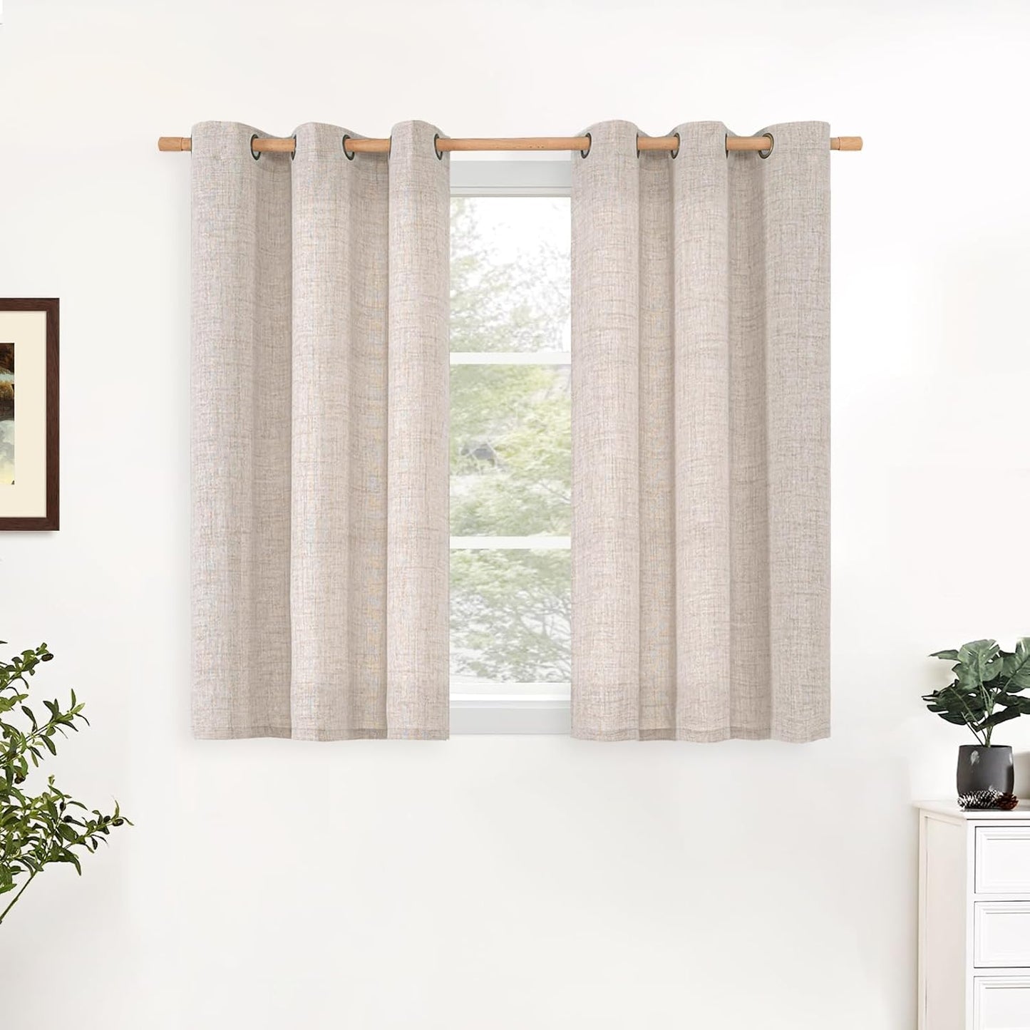 YoungsTex Short Linen Curtains 48 Inches Length for Small Window, Light Filtering Drapes with Bronze Grommet Textured Sheer Privacy for Kitchen Bathroom, 34 x 48 Inch, 2 Panels