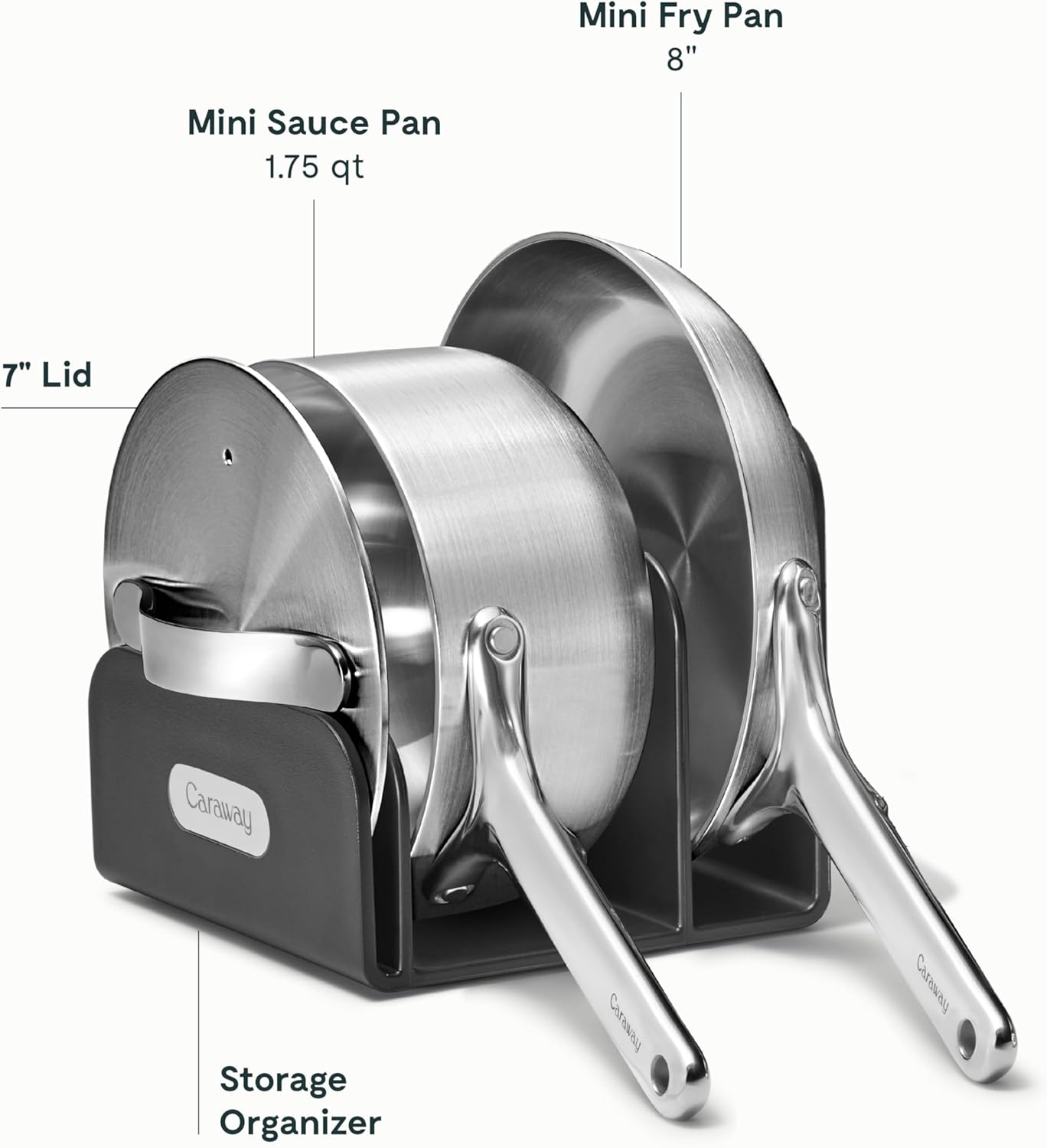 Caraway Stainless Steel Mini Duo - 5-Ply Stainless Steel Fry Pan (8 In) & Sauce Pan (1.75 Qt) - Oven Safe & Stovetop Agnostic - Non Toxic, PTFE & PFOA Free