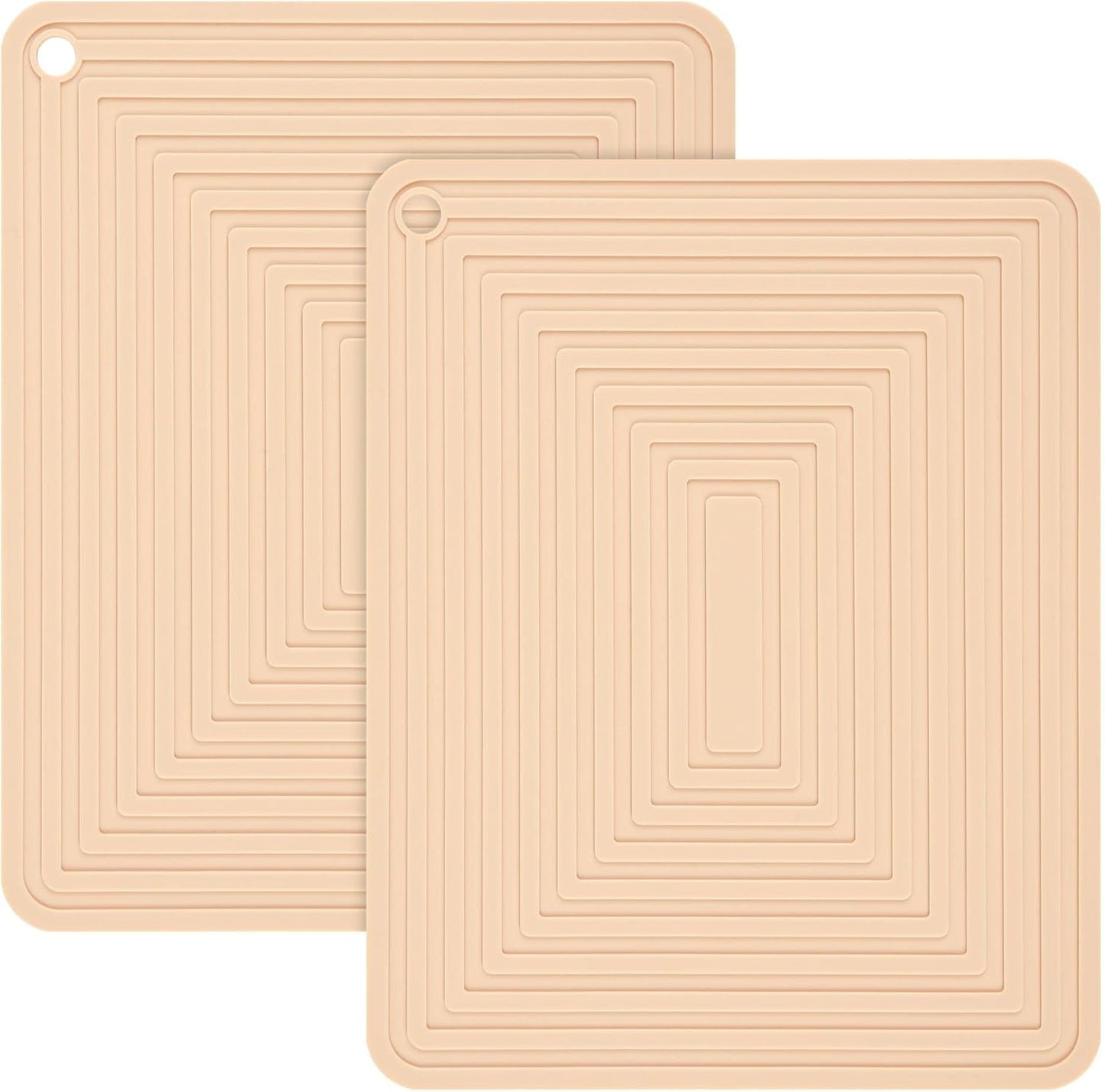 Trivets for Hot Dishes-Pots and Pans, Flexible Silicone Hot Pads for Kitchen, Non Slip Heat Resistant Mats-Pot Holders-Placements, Rectangular Microwave Plate Cover-Trivet Mat Pack 2 Beige