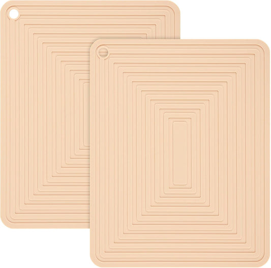 Trivets for Hot Dishes-Pots and Pans, Flexible Silicone Hot Pads for Kitchen, Non Slip Heat Resistant Mats-Pot Holders-Placements, Rectangular Microwave Plate Cover-Trivet Mat Pack 2 Beige