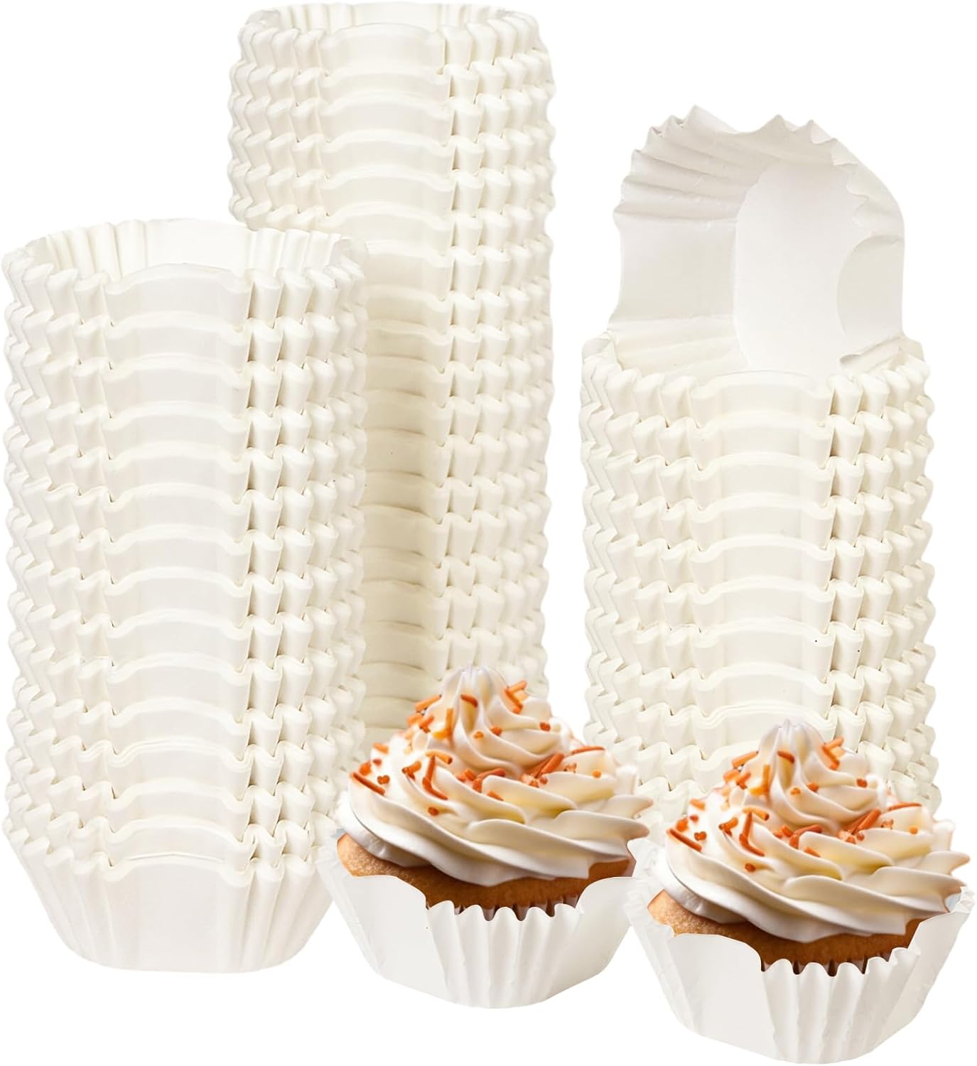 qiqee 500pcs White Square Cupcake Liners Muffin Linner No Smell, Food Grade Baking Cups（Standard Size）