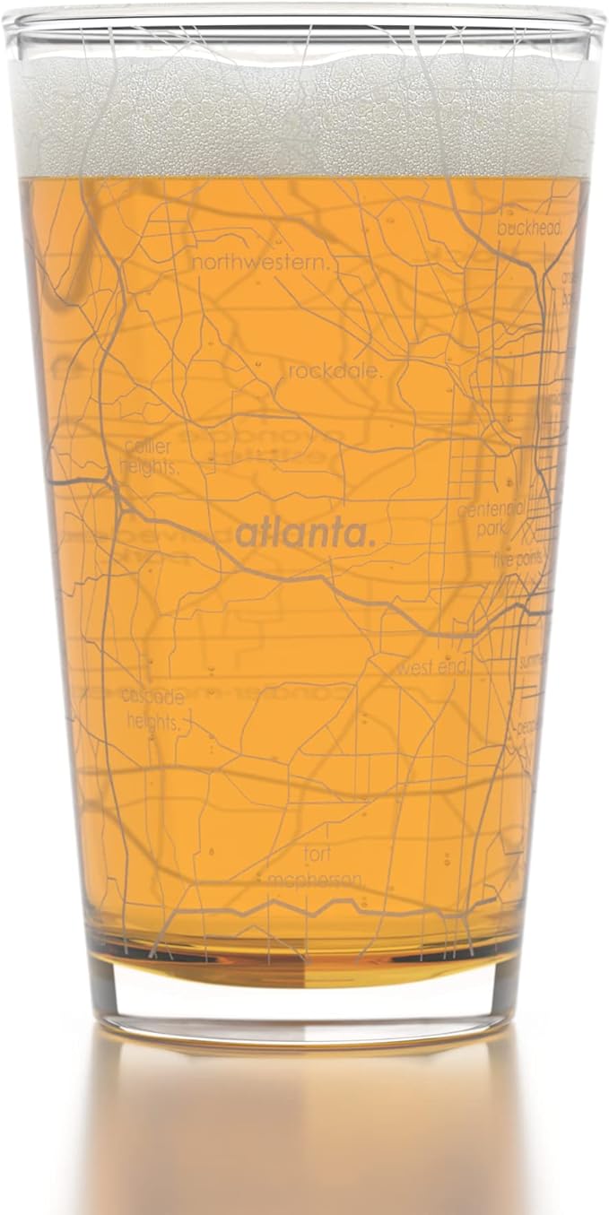 Well Told Engraved Atlanta Georgia Map Pint Glass, Etched Beer Gift (16 oz, Clear) City Map Pint, Custom City Glassware, Gifts For Beer Lovers