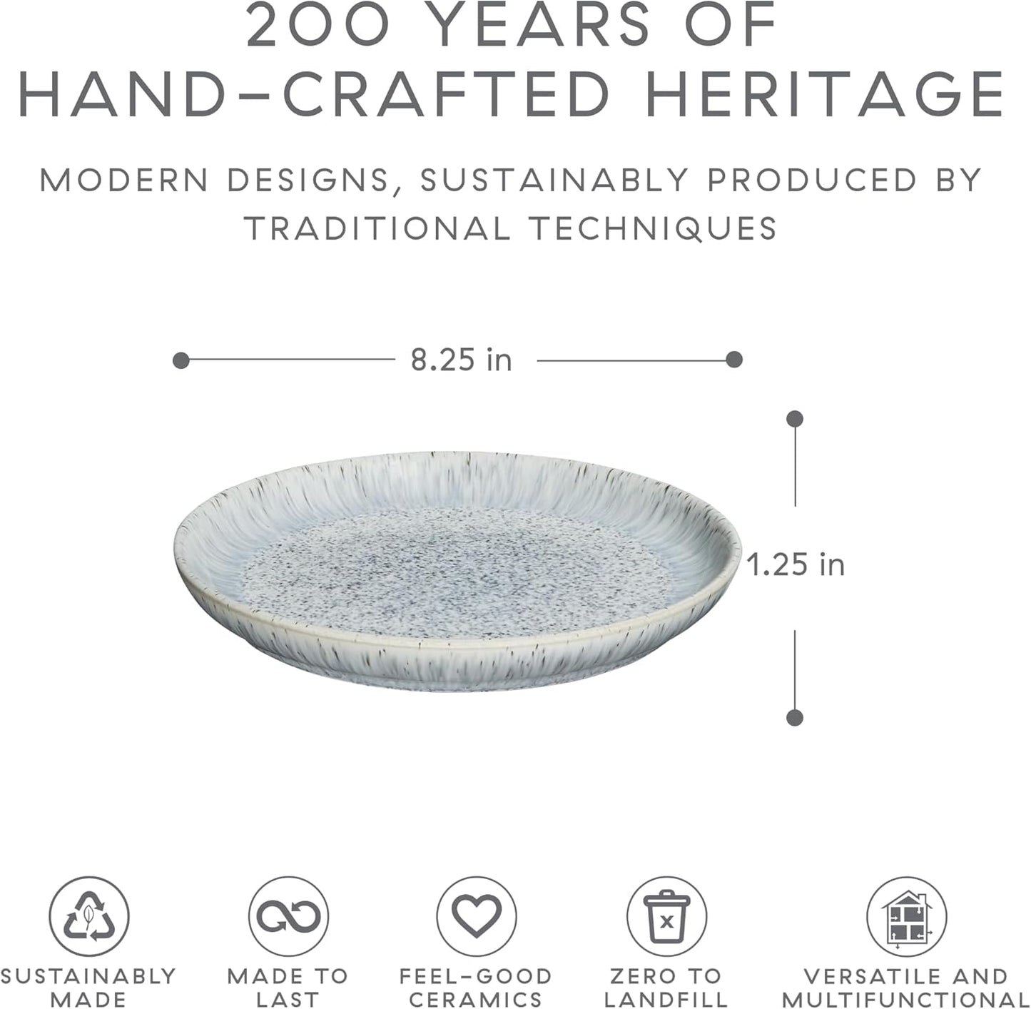 Denby - Halo Speckle Salad Plates Set of 6-8.25 Inch Dishwasher Microwave Oven Safe - Scratch Chip Resistant Lunch, Appetizer, Dessert Plates - Grey, Neutral, Blue Ceramic Stoneware Dinnerware Set