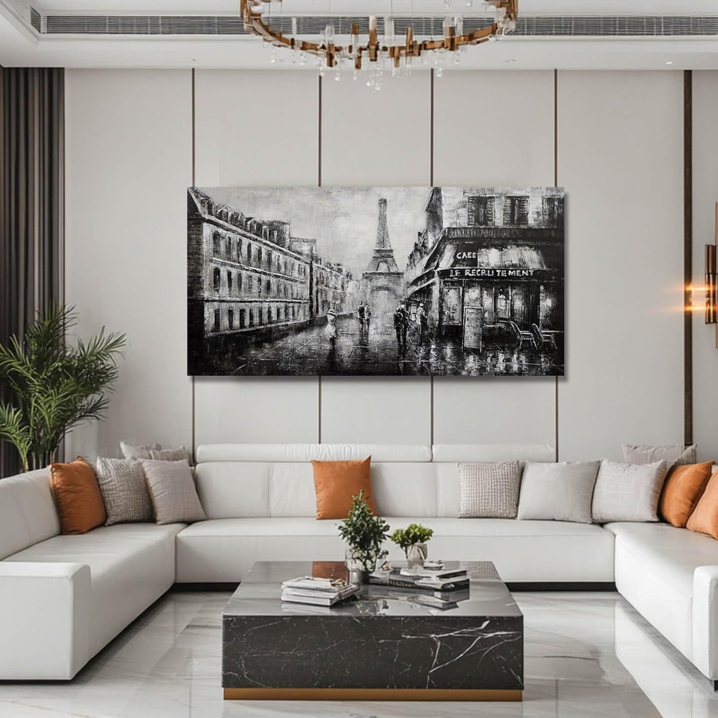 Black Wall Art Large Wall Decor Paris Pictures Eiffel Tower Wall Art for Living Room Notre Dame Cathedral Artwork City Art for Walls Girl And Women Wall Decorations 29"x58"