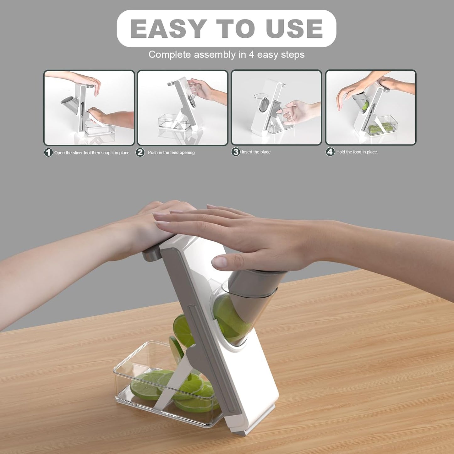 FEICO Upgrade Safe Mandoline Slicer potato slicer - Adjustable Mandoline Slicer food chopper, Fries Cutter, Kitchen Chopping Artifact, Gift (White-dark gray)