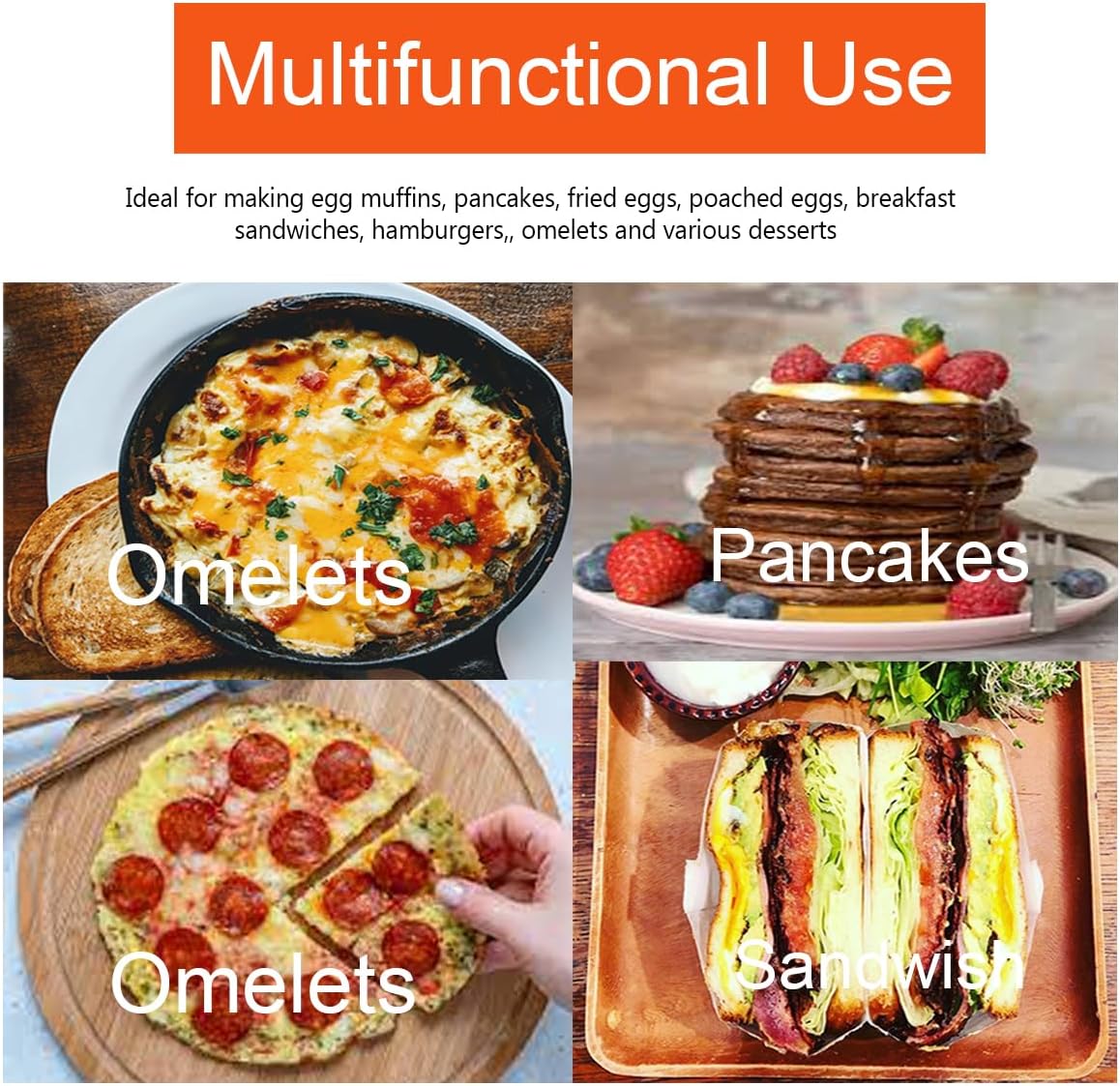 Large 2 Packs 8" Omelette Ring for Griddle,Stainless Steel 8 Inch Griddle Omelet Rings,Non-Stick Pancake Egg Ring Round Omelette Rings Omelet Mold Muffin Mold Silicone Handle