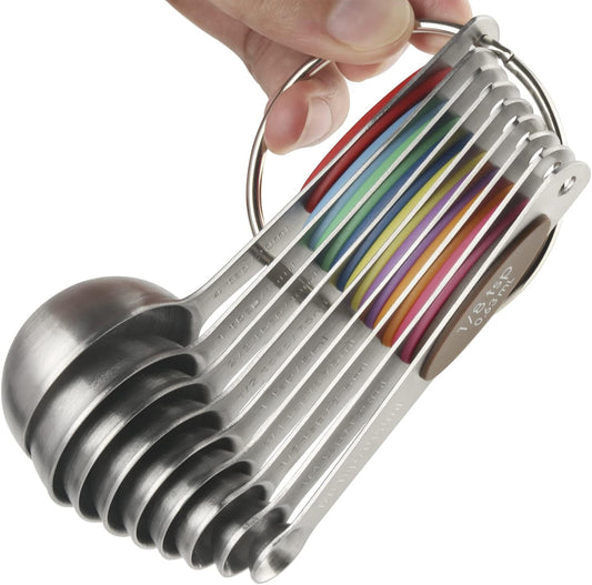 Magnetic Measuring Spoons Set of 9 Stainless Steel Stackable Measuring Spoons Heavy Duty Nesting Teaspoons Tablespoons for Measuring Dry and Liquid Ingredients