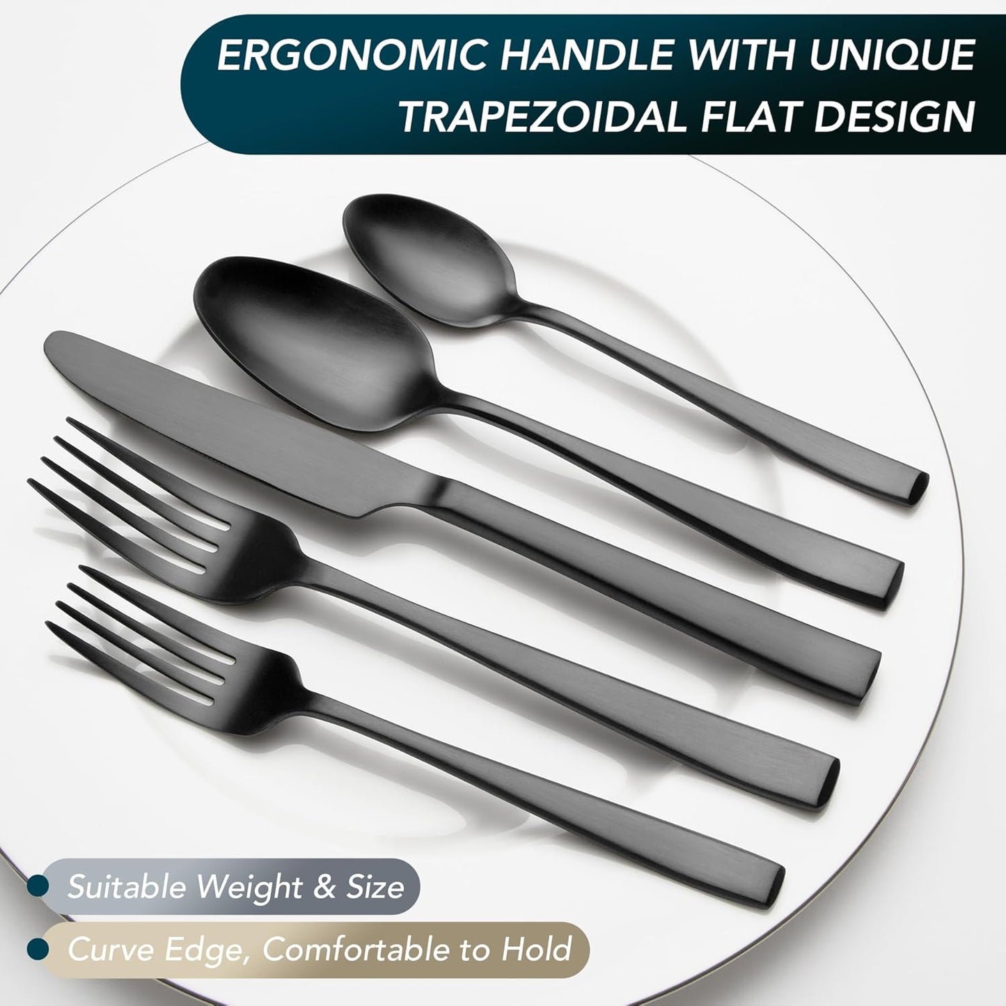 Matte Black Silverware Set, EIUBUIE 40-Piece Premium Stainless Steel Black Cutlery Set for 8, Matte Flatware Sets, Kitchen Utensils Sets Include Forks Spoons Knives