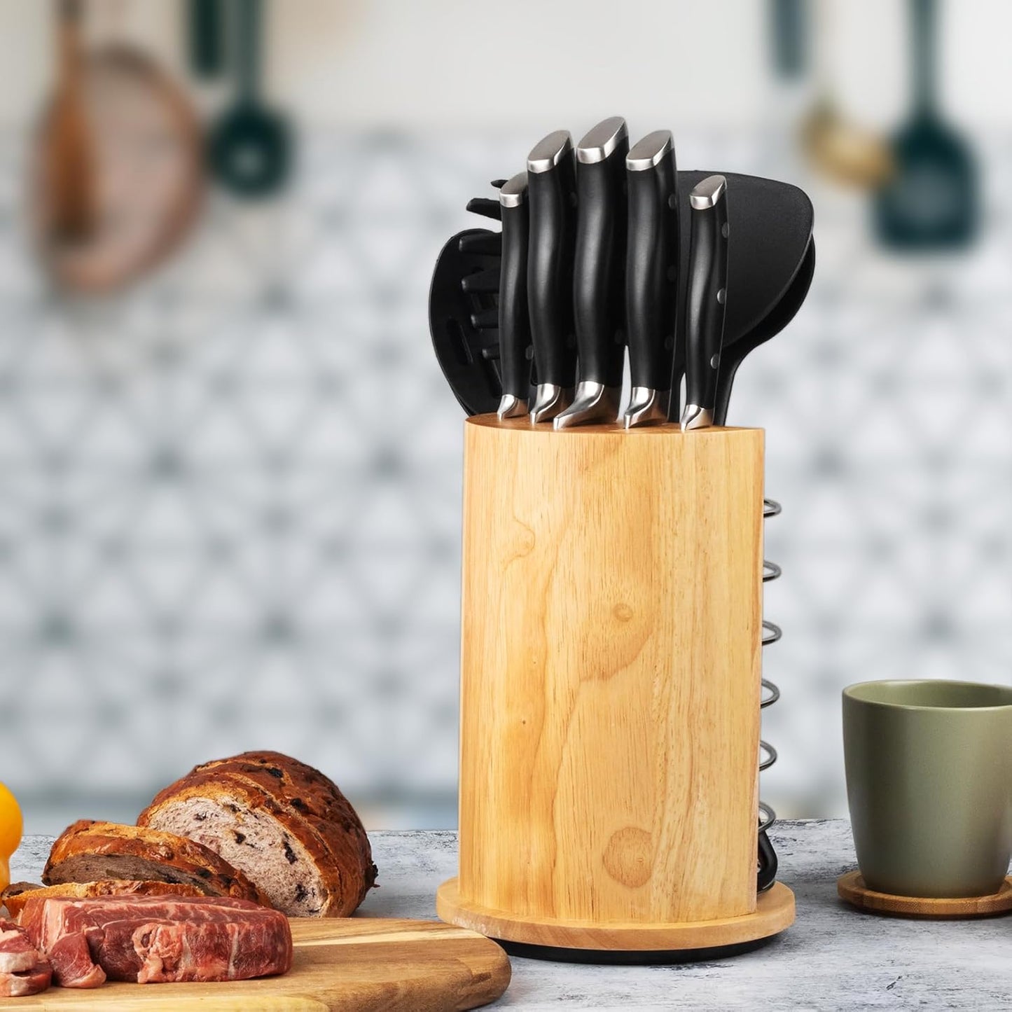 Alata 11-Piece Knife Set with Block, Razor-Sharp,Kitchen Knife Set, Forged Triple Rivet Stainless Steel Knife Block Set