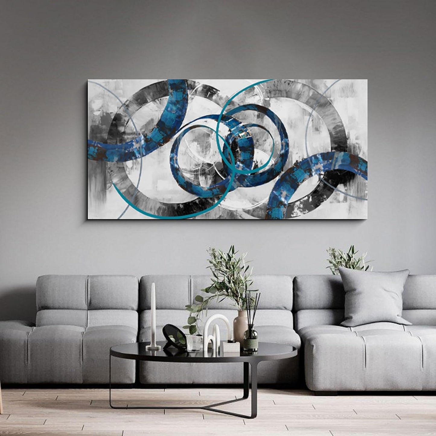XLSJERST Blue Abstract Canvas Wall Art - Modern Art Wall Decor Wall Pictures for Living Room Bedroom Office Gray and White Paintings Artwork for Wall Size 29x58 Inches