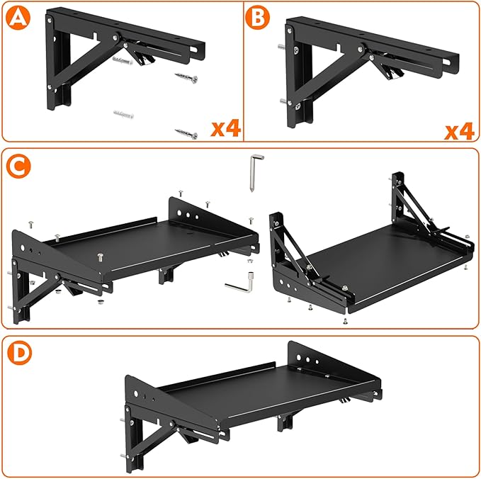 MUTUACTOR 2Pack Garage Wall Shelving,Wall-Mounted Sturdy Metal Shelving for Organizing,Heavy Duty Folding Storage Shelf Rack for Garage,Kitchen,Laundry, Holds Up to 100lbs