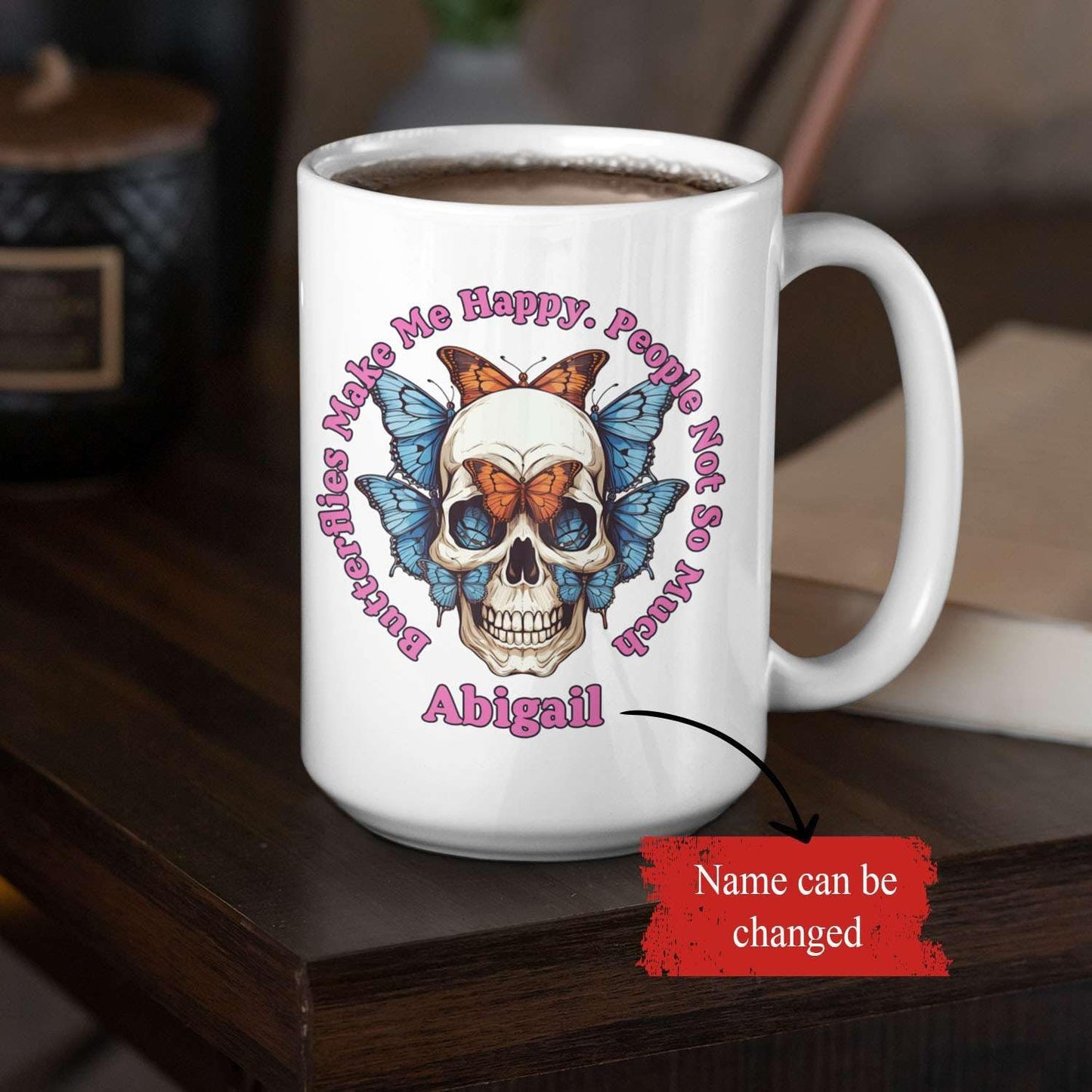 Awesome Personalized Name Butterflies Make Me Happy Coffee Cups, Customized Animal Travel Cup Presents For Animal Lovers, Custom Great Butterfly Keepsake Mug For Child On Occasion